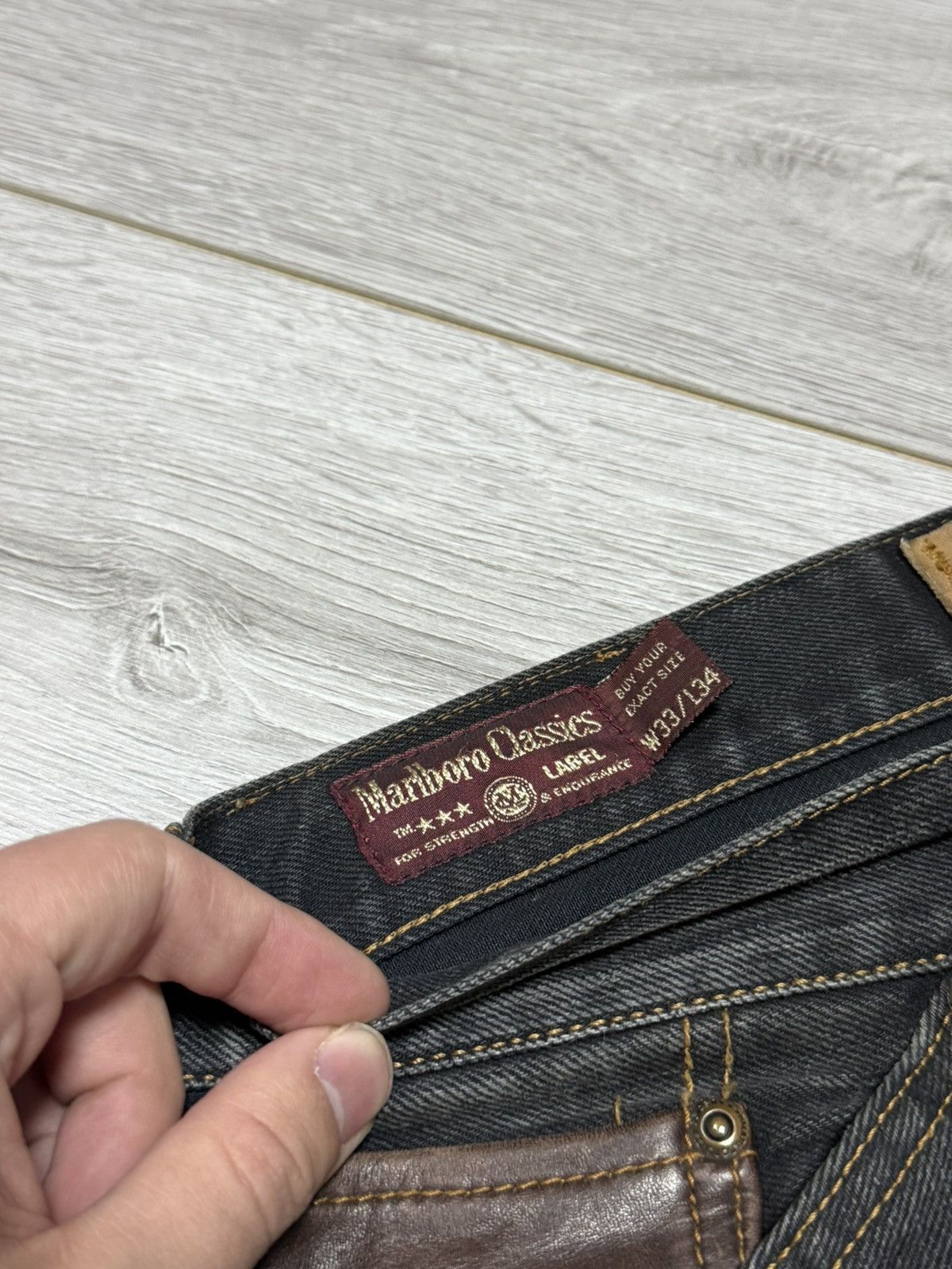 Marlboro Classics Marlboro classic denim pants jeans leather insert eb0 Size US 33 - 6 Thumbnail