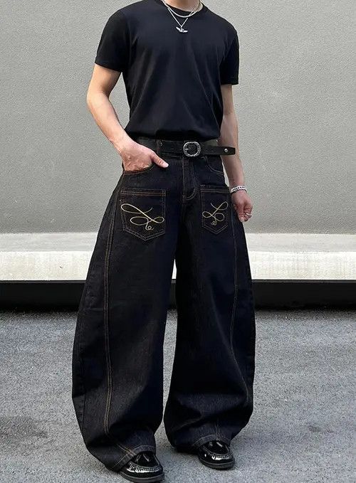 VIBE Embroidered Baggy Wide Leg Jeans Size US 30 / EU 46 - 5 Thumbnail