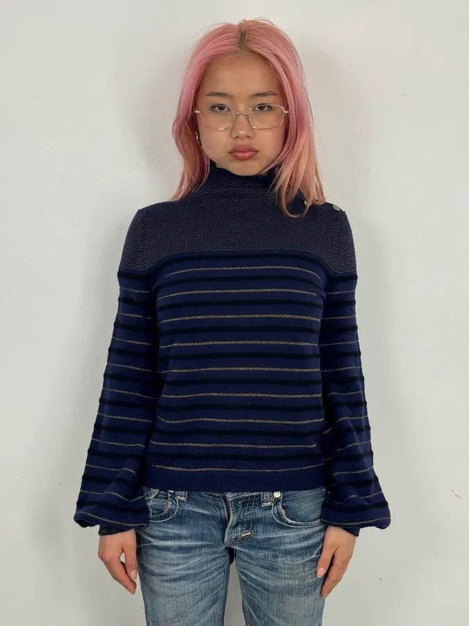 Vintage 2000s Sonia Rykiel Navy Striped Cashmere Sweater Size M / US 6-8 / IT 42-44 - 2 Thumbnail