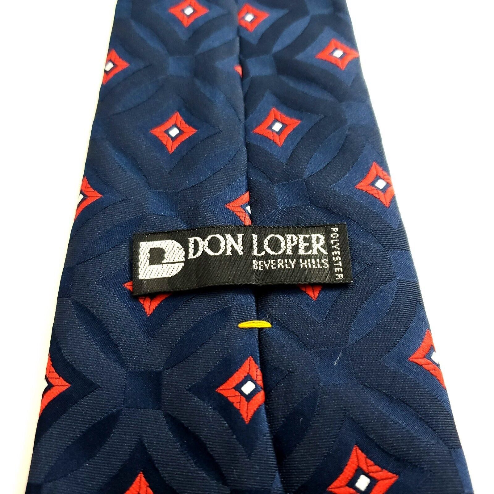 Vintage Don Loper Polyester Blue Red Geometric Woven Short Wide Tie Size ONE SIZE - 3 Thumbnail