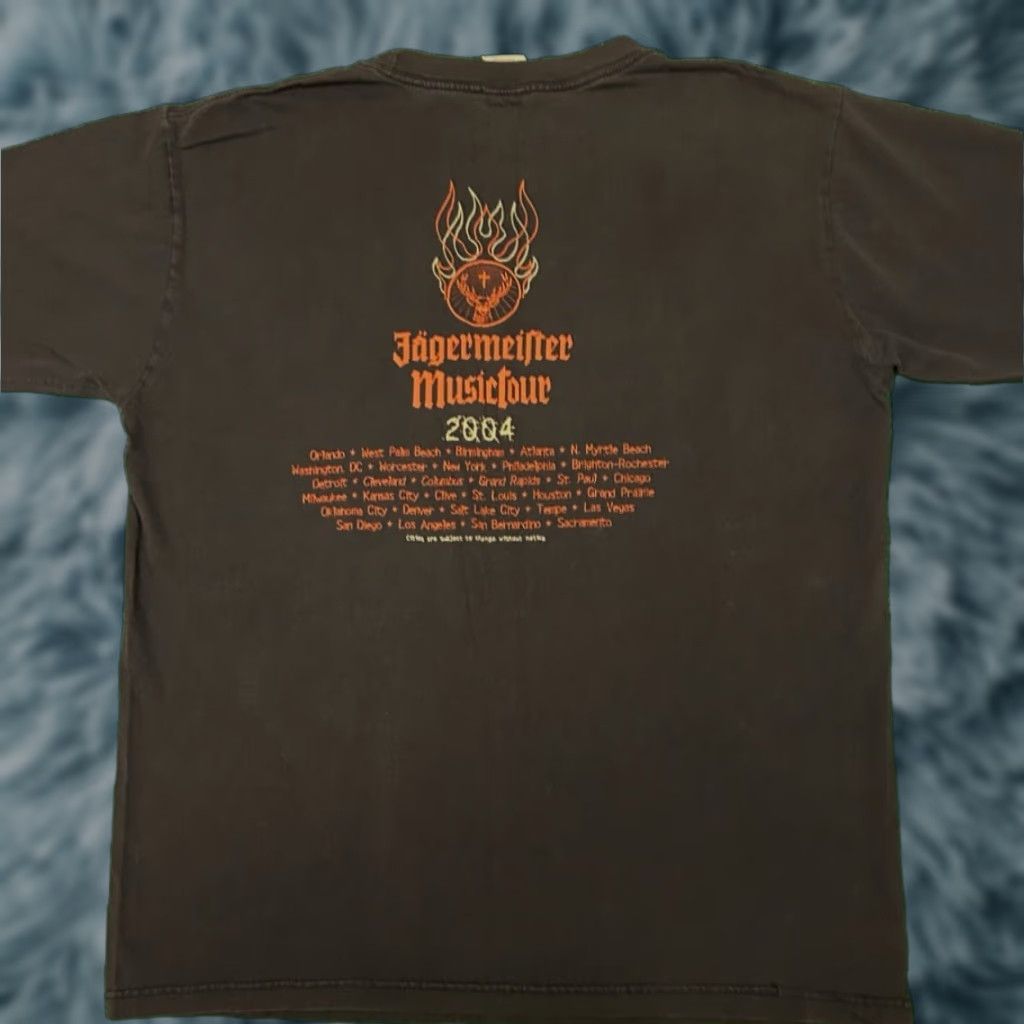 Logo 7 VINTAGE Jagermeister Music Tour 2004 Rock Flames Logo VTG Shirt Mens L Black Short Sleeve T-Shirt Logo 90s Y2K Bands Mens Size US L / EU 52-54 / 3 - 1 Thumbnail
