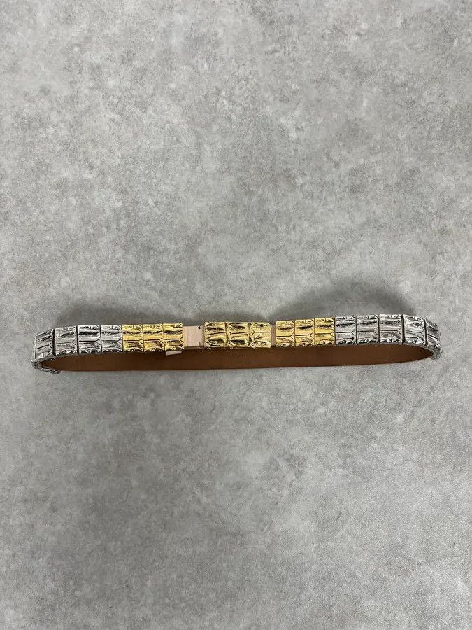 Roberto Cavalli 2000s Roberto Cavalli Golden & Silver Crocodile Skin Effect Leather Belt Size ONE SIZE - 3 Thumbnail