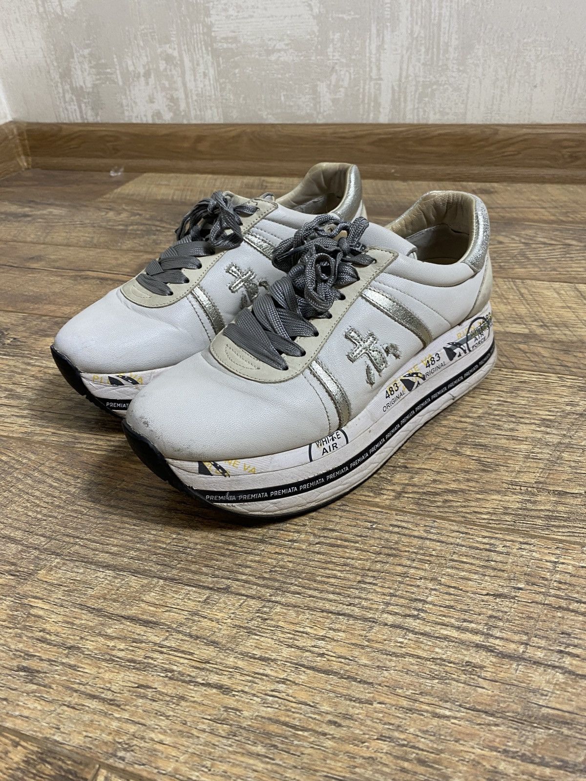 Premiata Premiata Beth Platform Sneakers White Silver Leather EU 39 Size US 9 / IT 39 - 1 Thumbnail