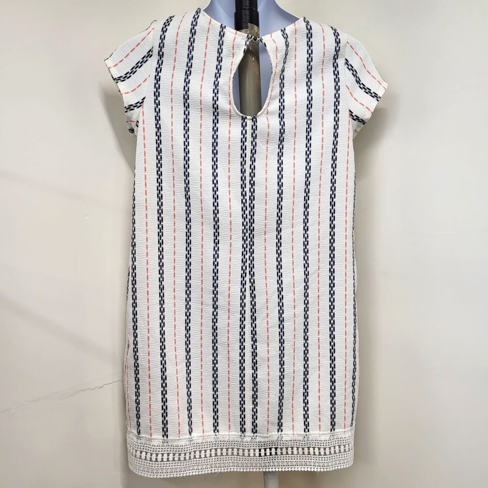 Vintage Xhilaration Dress Women's XL Red White Blue Vertical Striped Lace Trimmed Casual Short Sleeve Size XL / US 12-14 / IT 48-50 - 7 Thumbnail