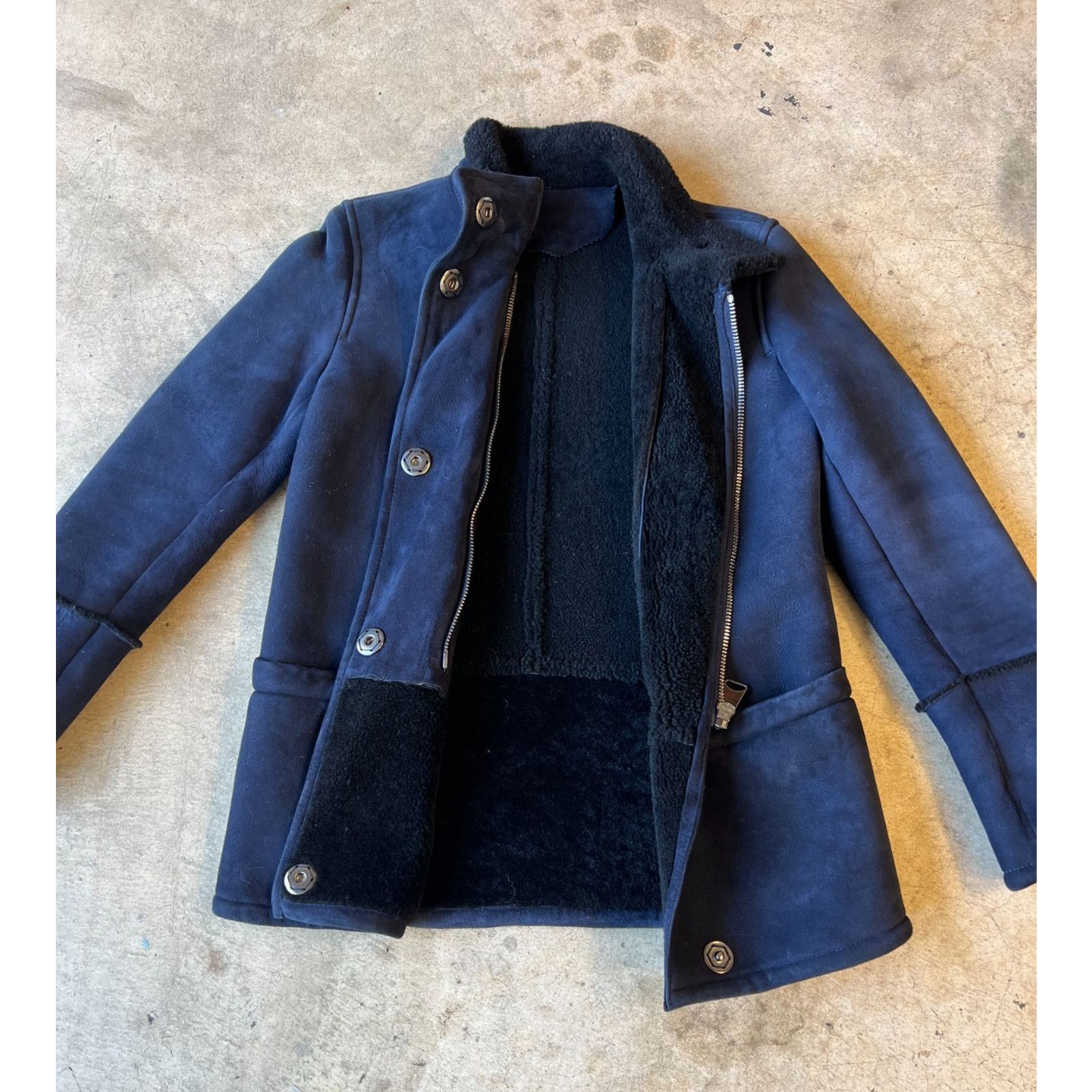 Saks Fifth Avenue Luxury Spanish Shearling Walker Stand Collar Navy Coat - XS Size XS / US 0-2 / IT 36-38 - 9 Thumbnail
