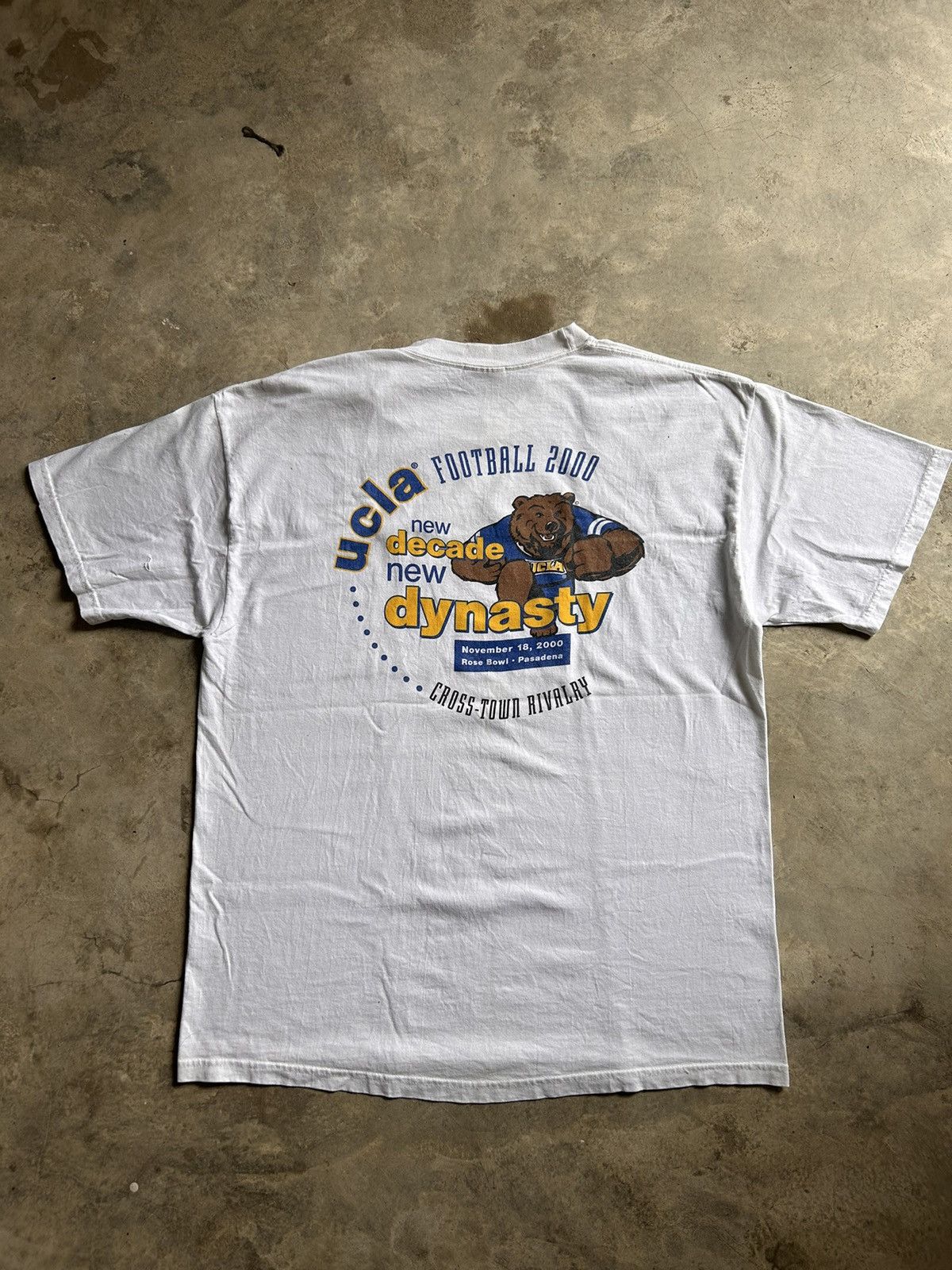 UCLA Football 2000 White Tee Backhit