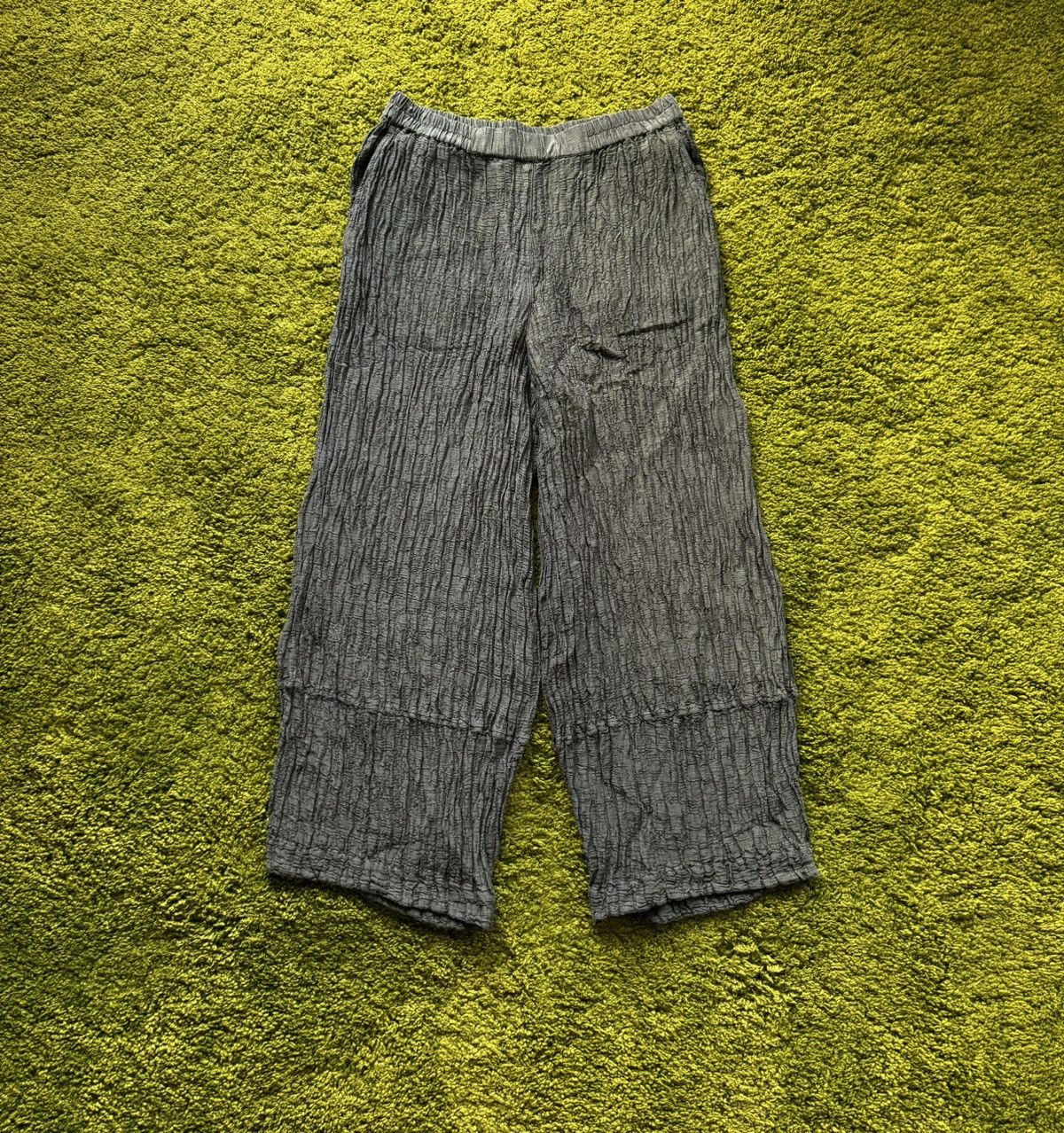 Grizas avant garde linen silk blend plisse wide leg pants