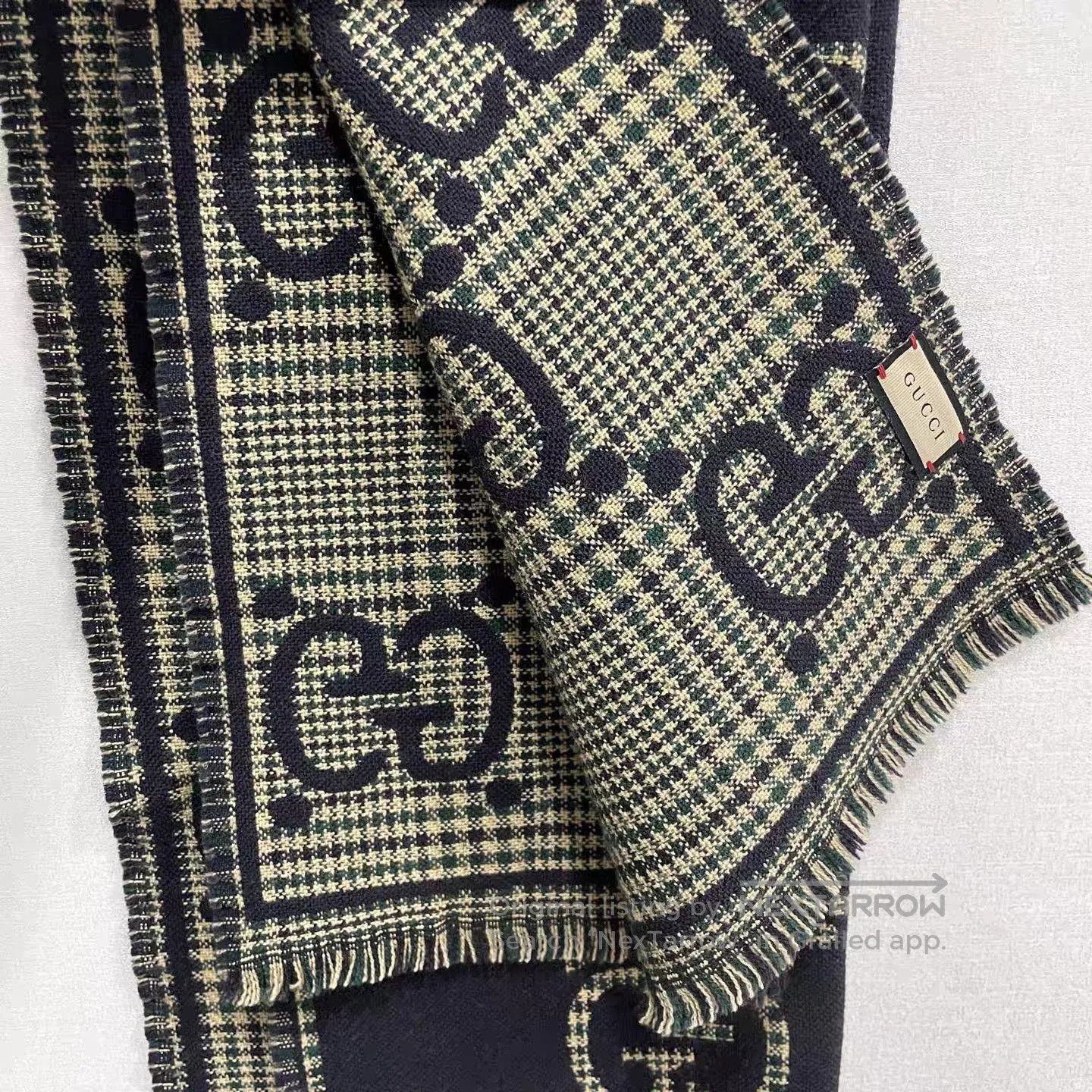 Gucci Black Patterned Fringed Scarf. Size ONE SIZE - 5 Thumbnail