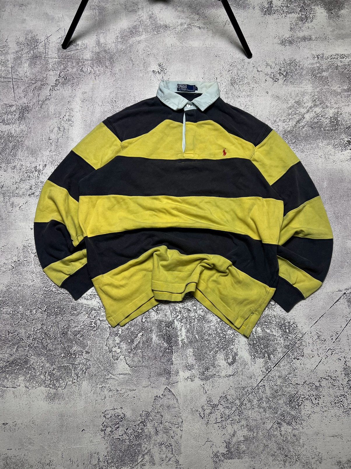 Pre-owned Polo Ralph Lauren X Vintage Polo Ralph Laurent Striped Rugby Shirt In Black/yellow