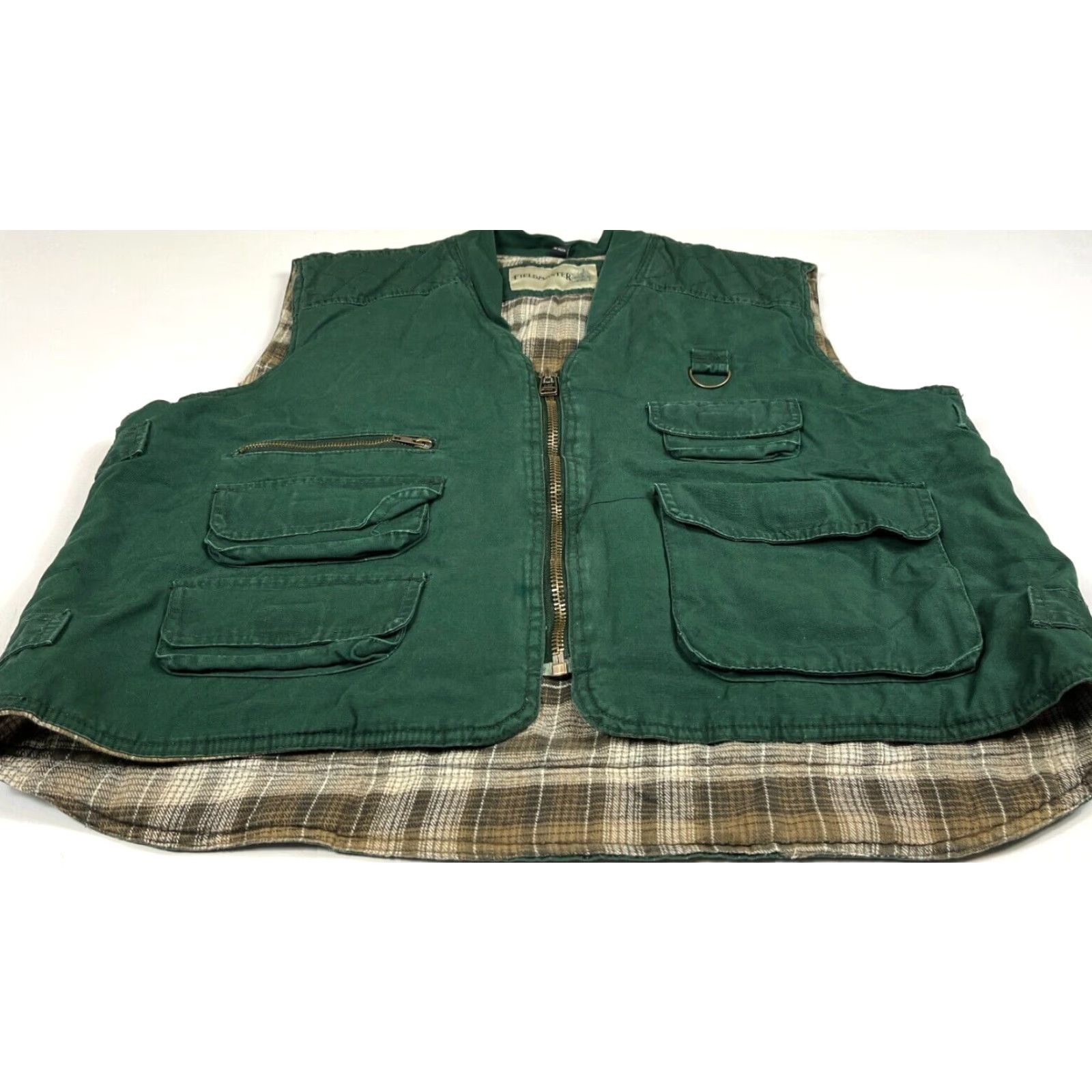 Vintage VINTAGE Fieldmaster Men's Vest Fishing Hunting Flannel Lined Green Cotton Canvas Pockets Zipped Pockets Size L Size US L / EU 52-54 / 3 - 4 Thumbnail