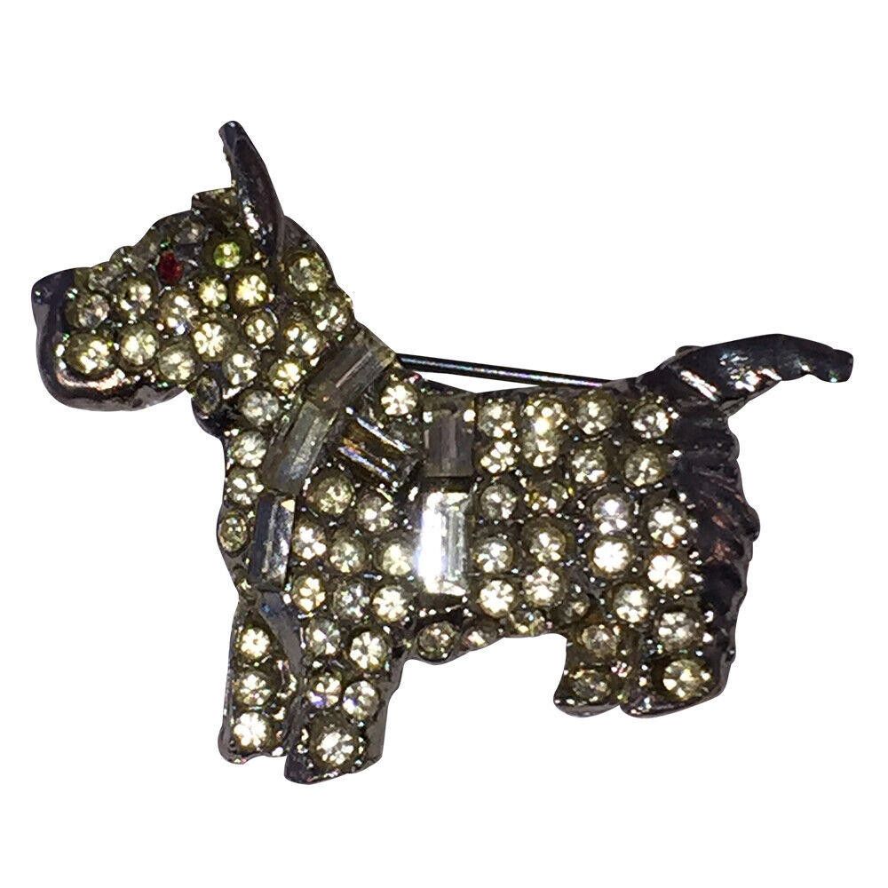Designer Vintage Terrier Rhinestone Baguette Pin Brooch Size ONE SIZE - 1 Thumbnail