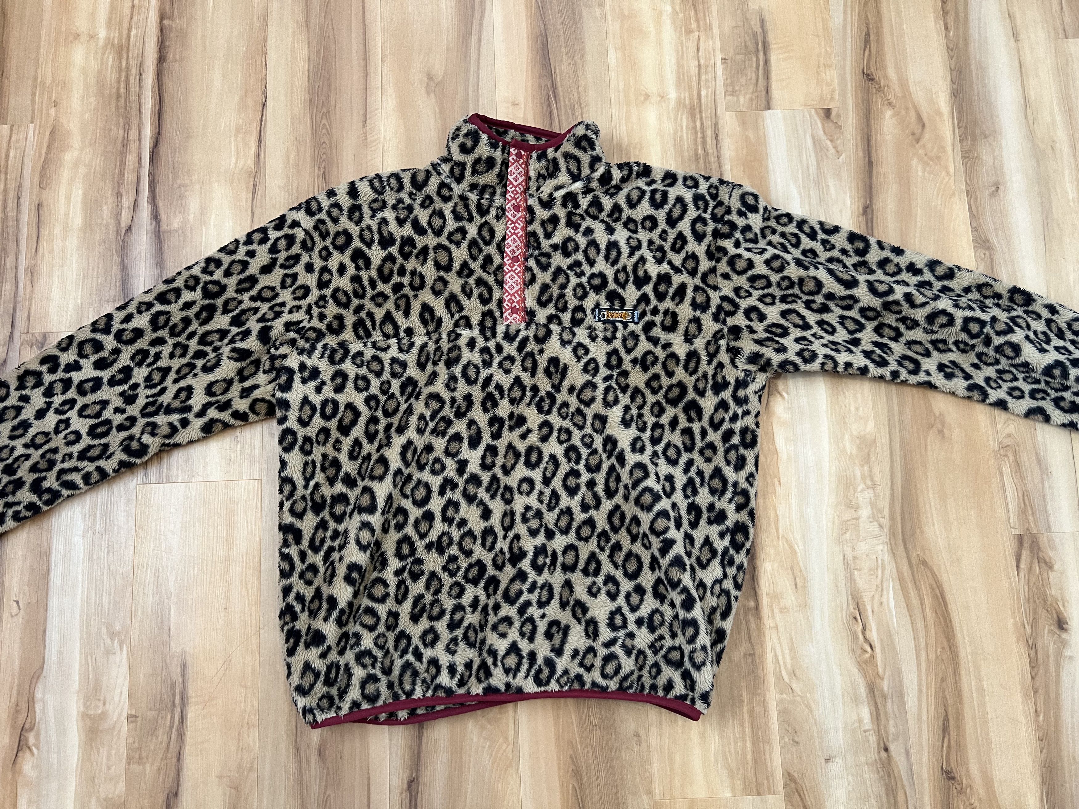 image of Kapital Leopard Print Fleece Snap Pullover Size 3 in Beige, Men's