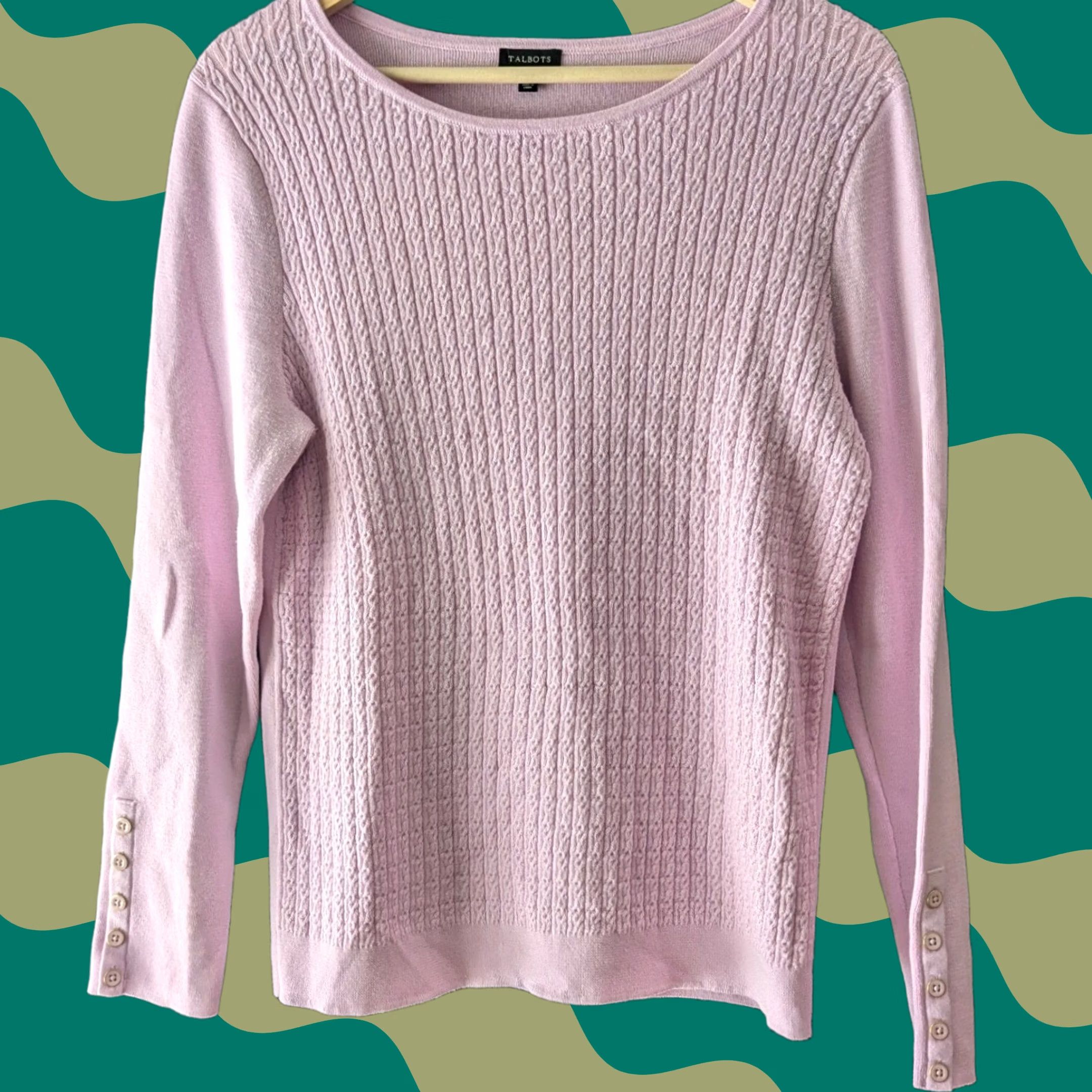 Talbots Talbots Light Pink Cable Knit Sweater Button Cuff Preppy Office Womens Sz L Size L / US 10 / IT 46 - 1 Thumbnail