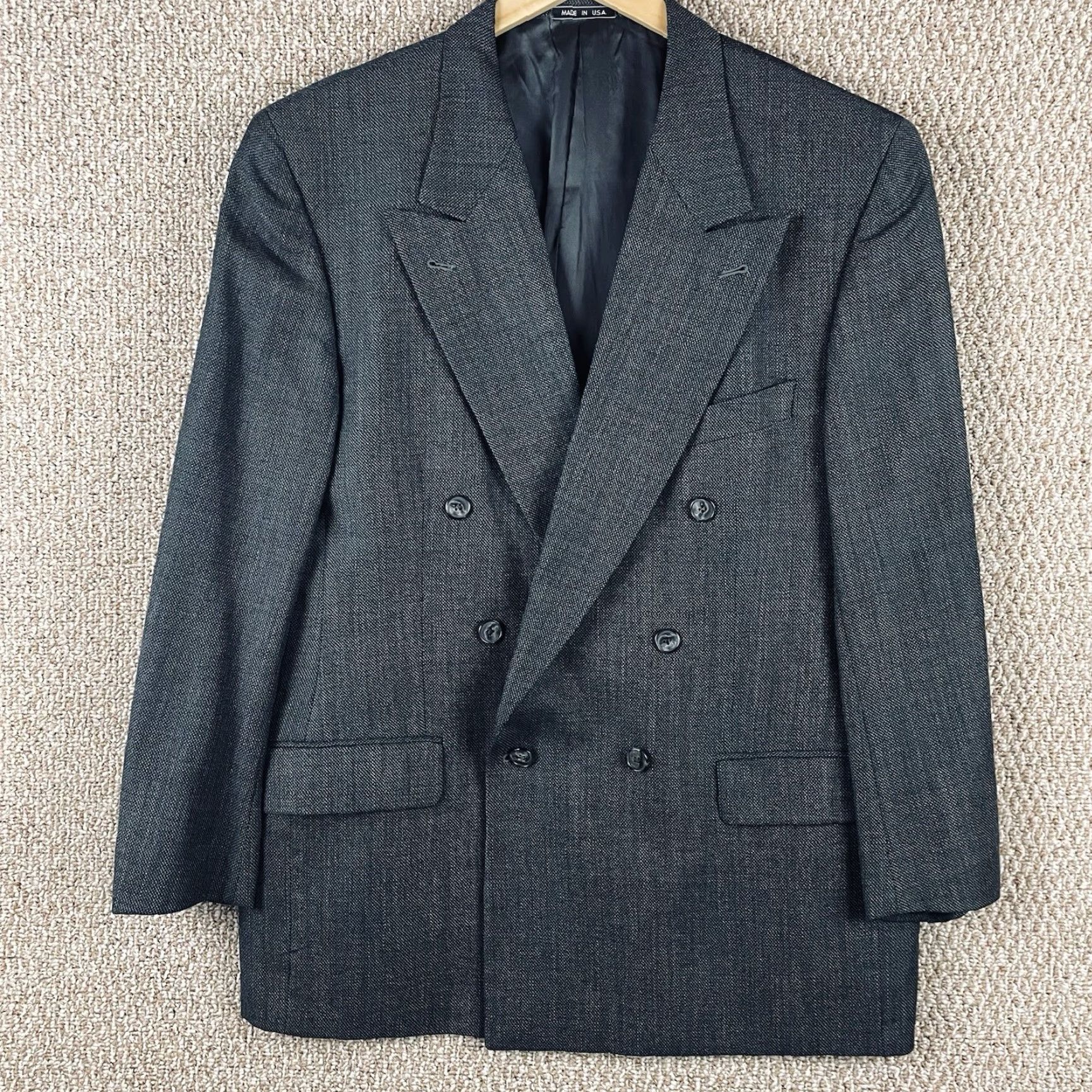 Joseph Abboud VINTAGE Joseph Abboud Blazer Men's 41 Double-Breasted Wool Gray Charcoal Notch Lapel Solid Size 42R - 2 Thumbnail