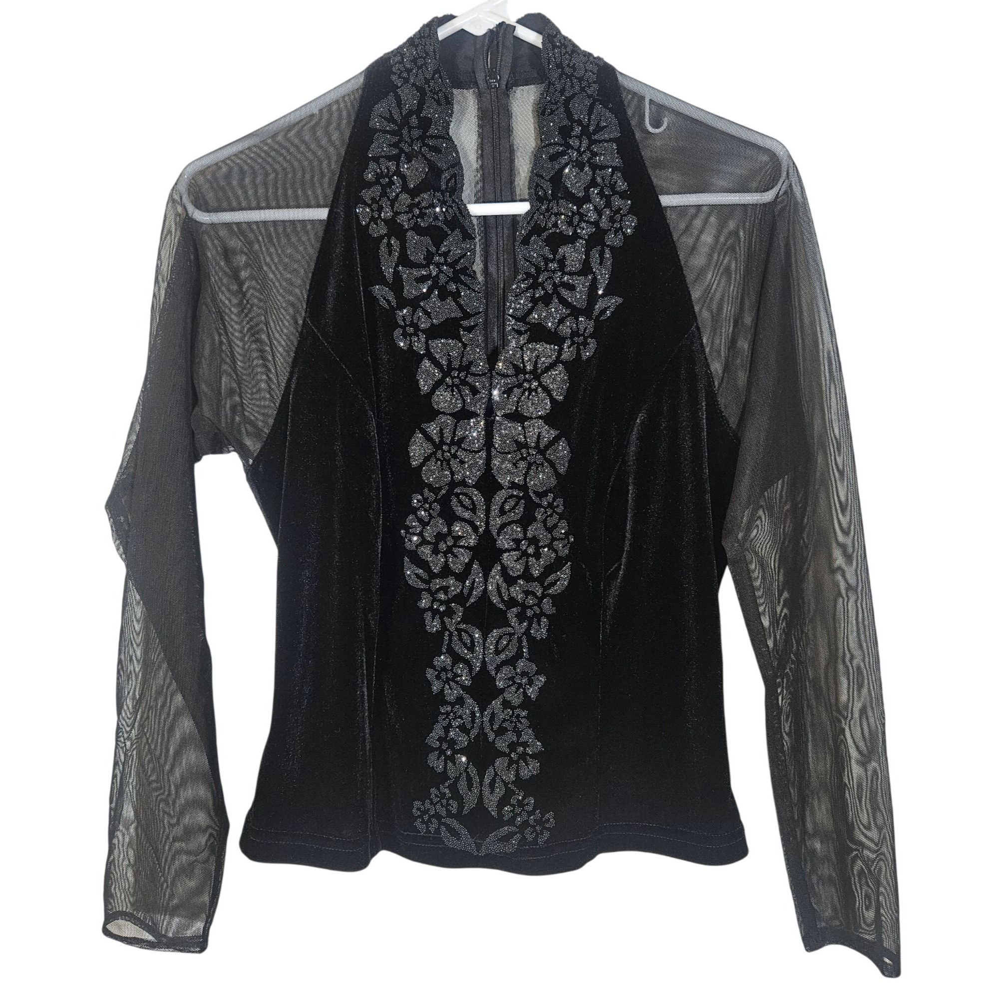 Other J.R. Nites Women Beaded Evening Top Black 12P Velvet Mesh Ho Size XL / US 12-14 / IT 48-50 - 2 Thumbnail