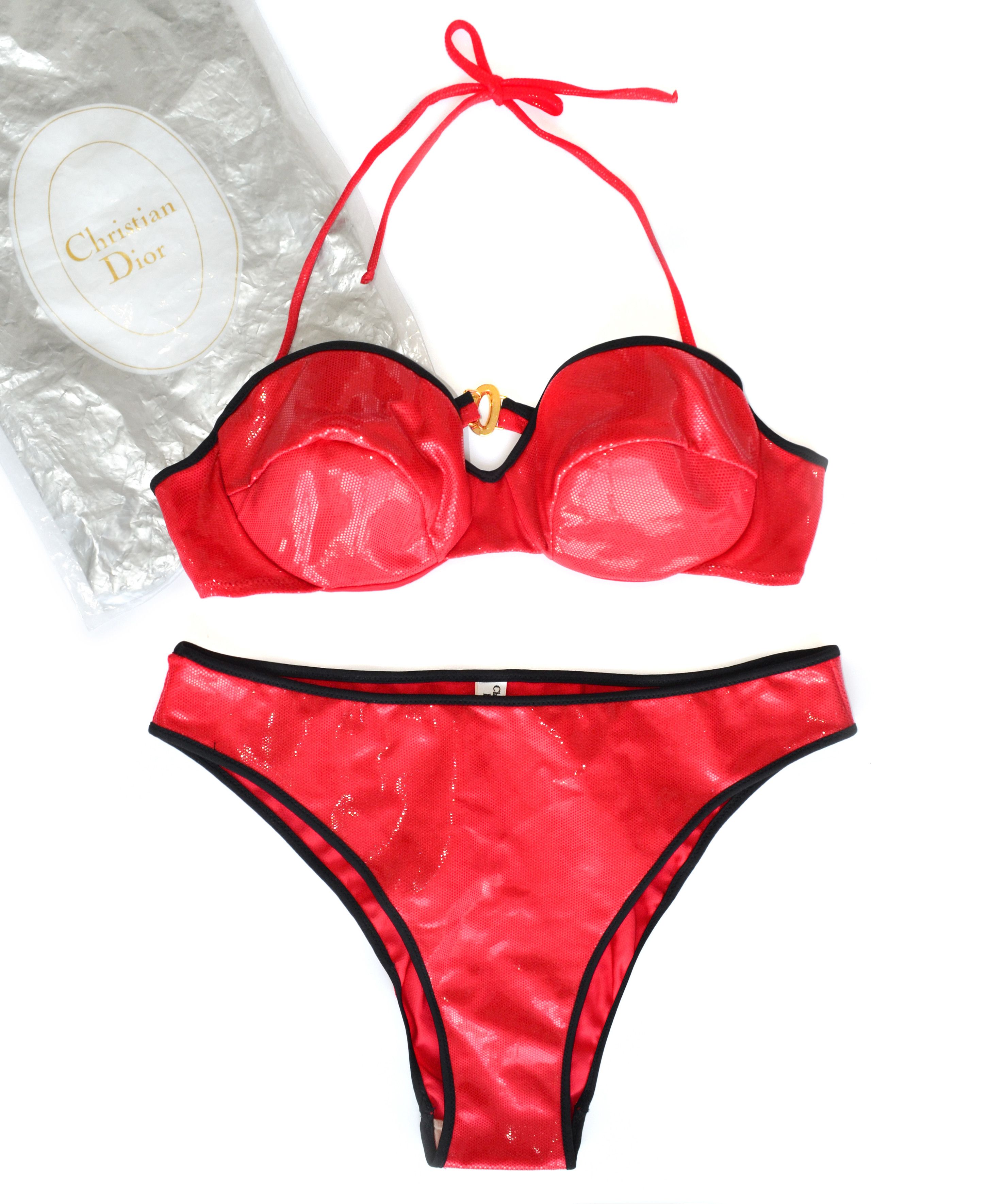 Dior DIOR Swimsuit Glitter Red Bikini Top Swim Vintag Galliano Size ONE SIZE - 1 Thumbnail
