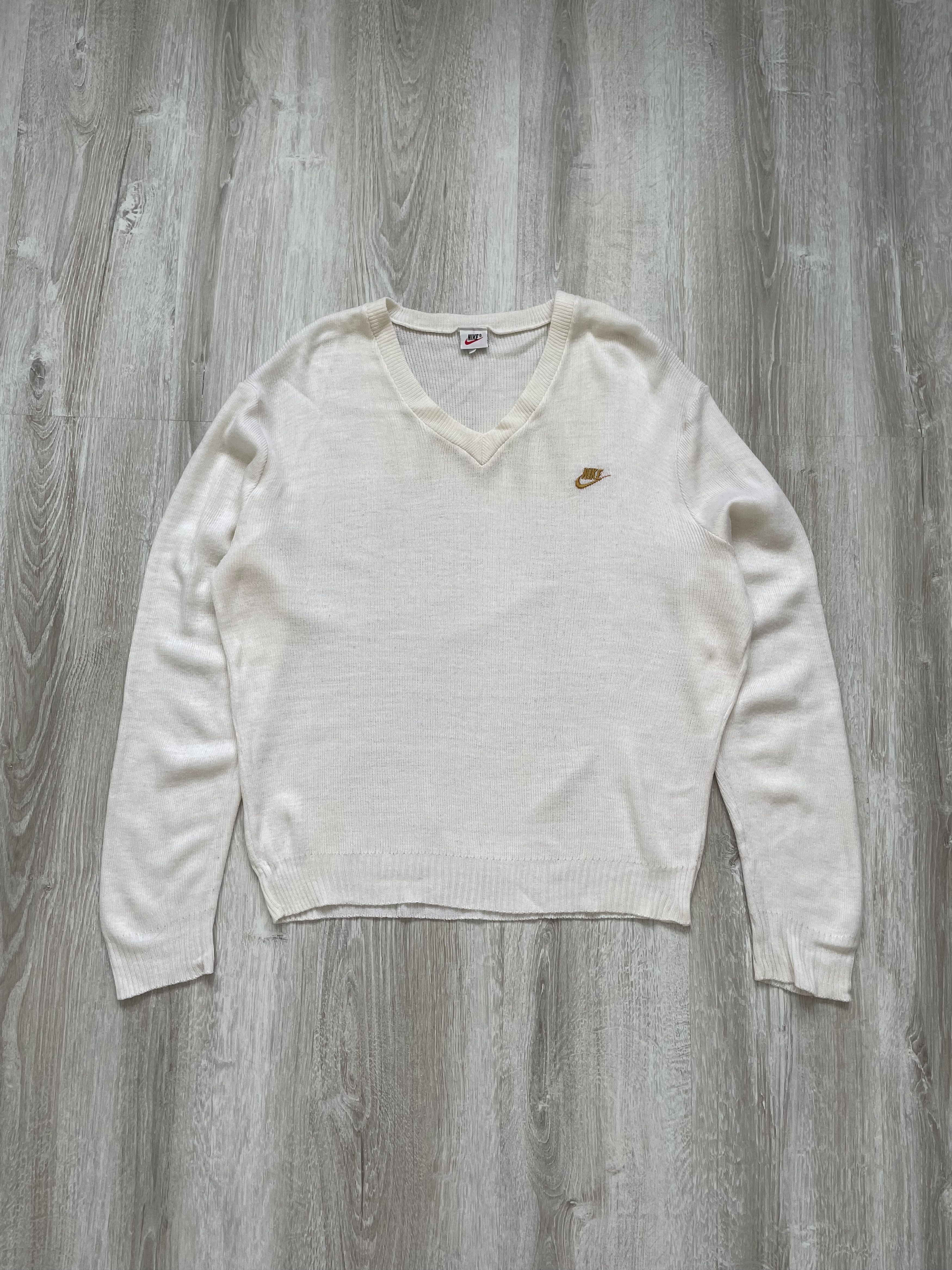 Vintage Vintage 90s Nike Sweater Swoosh V Neck Knitwear Rare Size US XL / EU 56 / 4 - 1 Thumbnail