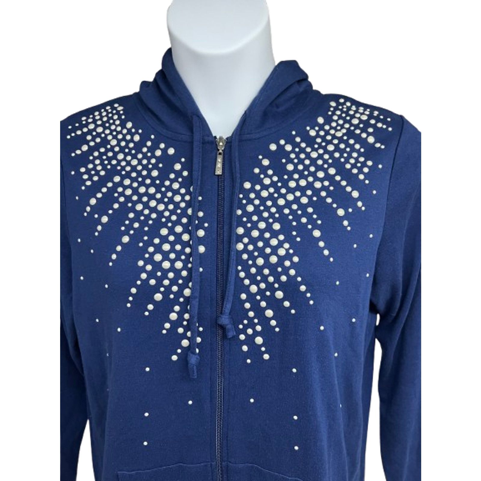 Vintage Quacker Factory Blue Bling Large Zip Jacket Hoodie Pockets Size L / US 10 / IT 46 - 5 Thumbnail