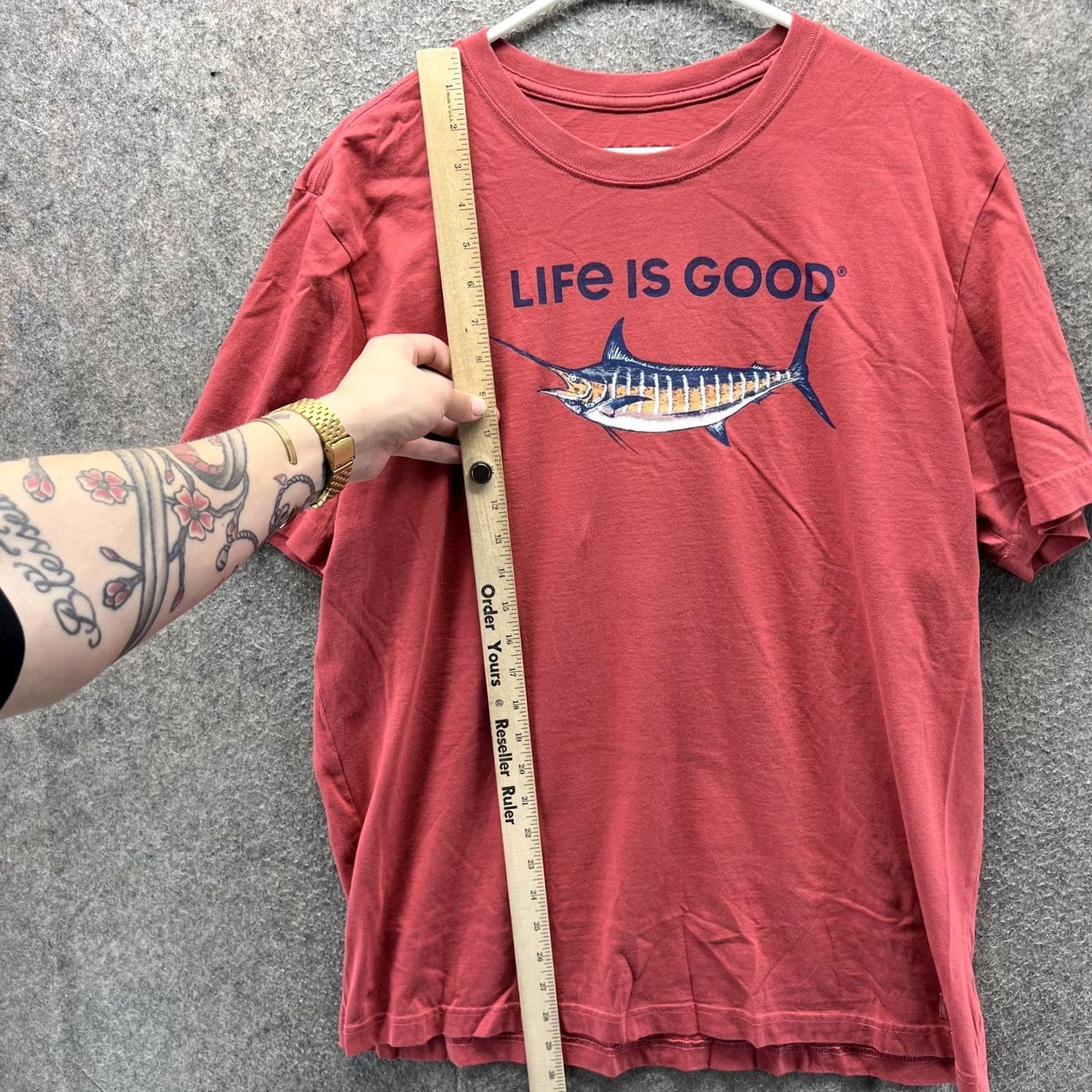 Life is Good Life Is Good Shirt Mens Large Marlin Crusher Tee Short Sleeve Graphic Fishing Red Color Blockigi Size US L / EU 52-54 / 3 - 6 Thumbnail