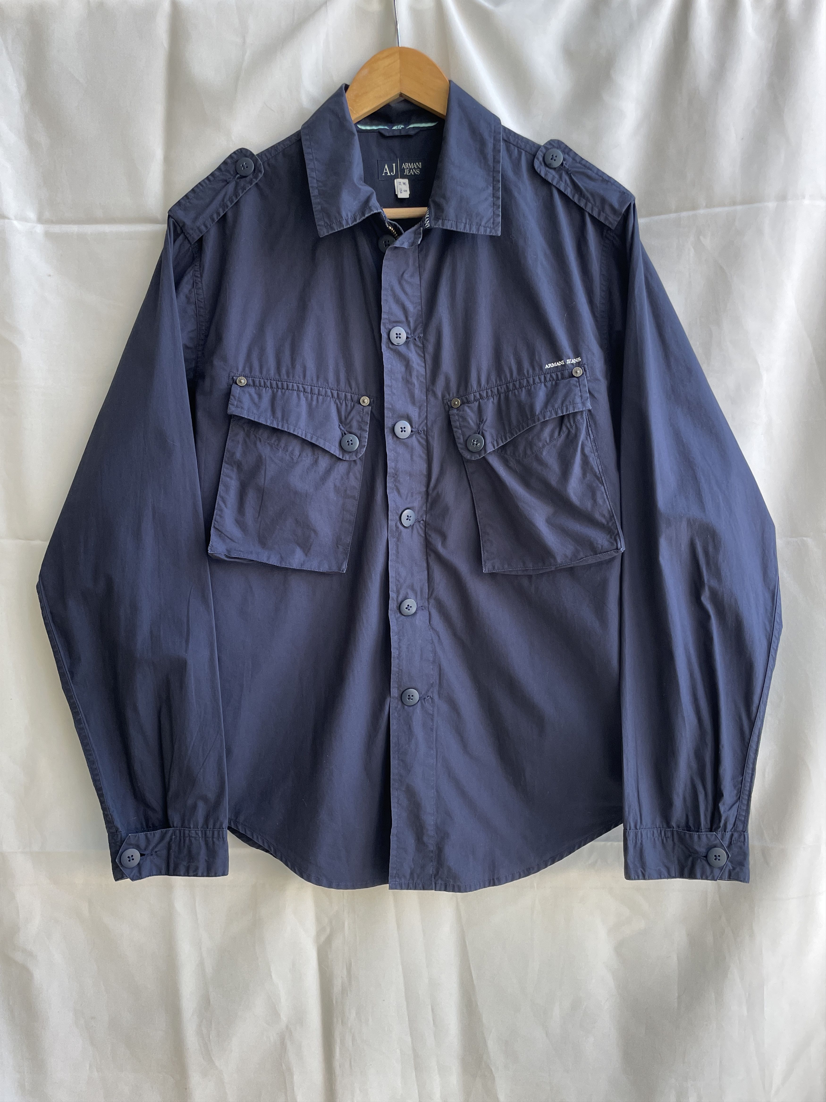 Armani Armani Jeans Vintage Utility Military Navy Zip Shirt Size US S / EU 44-46 / 1 - 1 Thumbnail