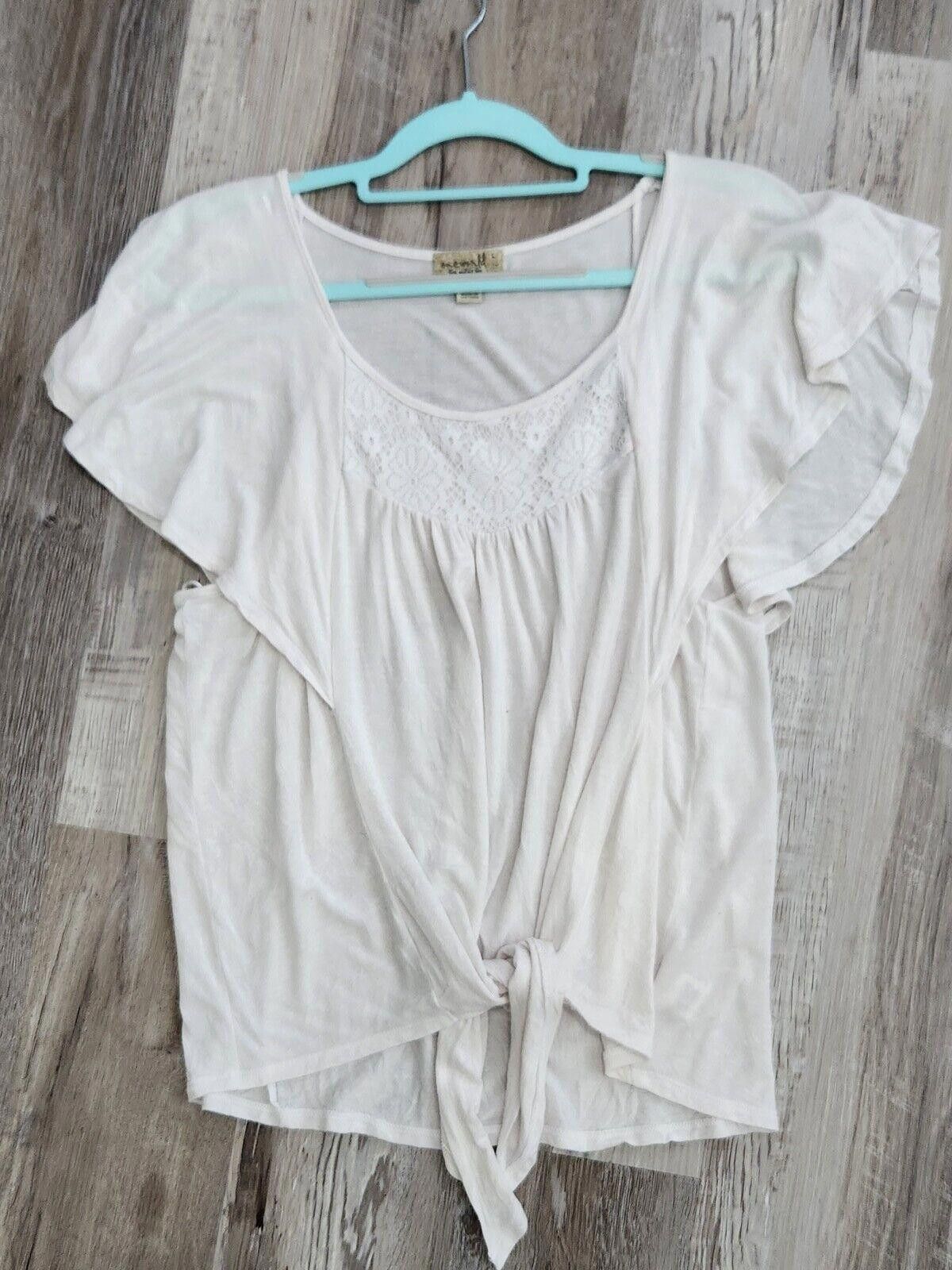Designer One World Top White Large Tie Front Boho Hippie Scoop Neck Size L / US 10 / IT 46 - 1 Thumbnail
