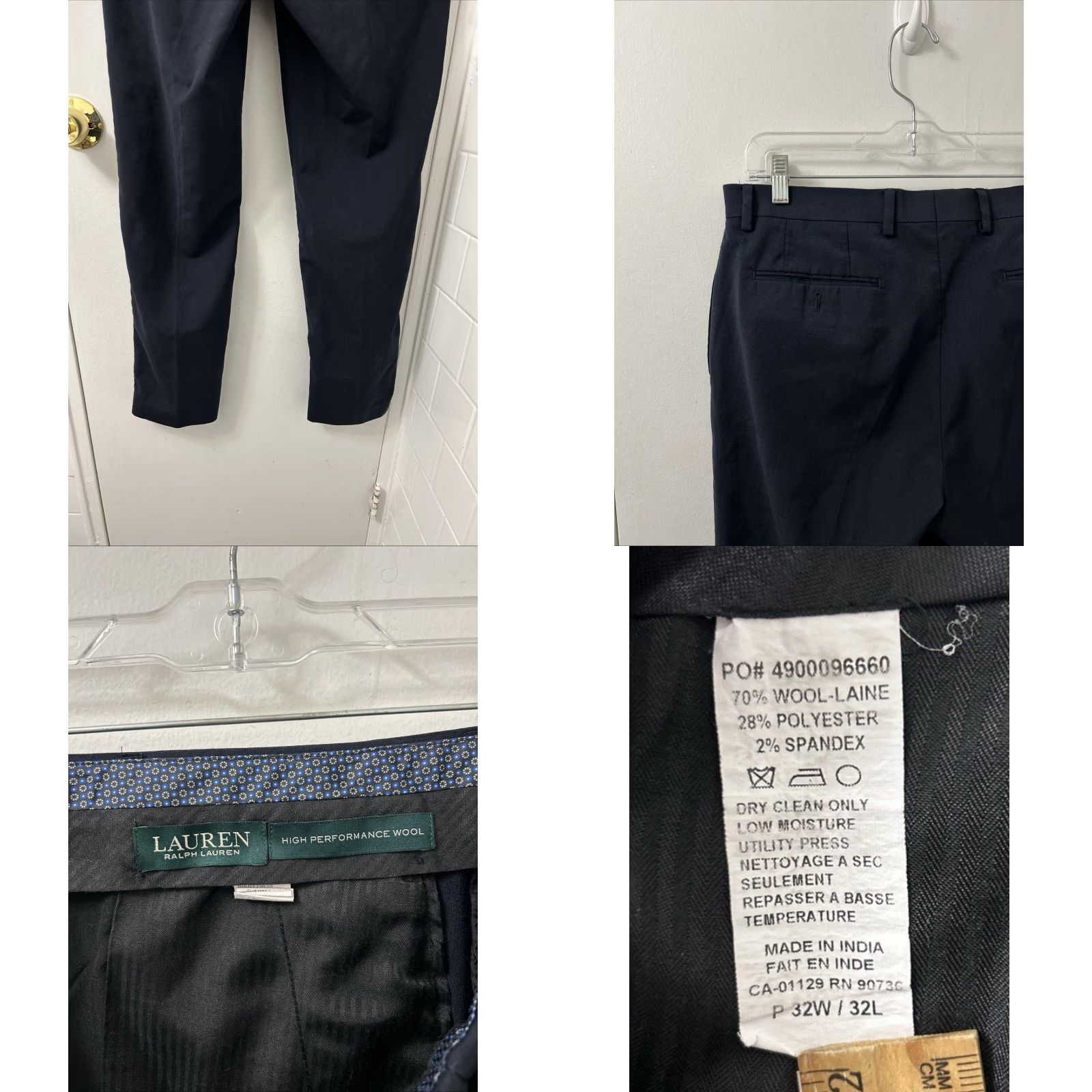 Ralph Lauren VINTAGE? No — Lauren Ralph Lauren High Performance Wool Dress Pants Mens 32x32 Navy Blue W/ Zipper Pockets Wrinkle Resistant Classic Sl*/ Size US 32 / EU 48 - 8 Thumbnail