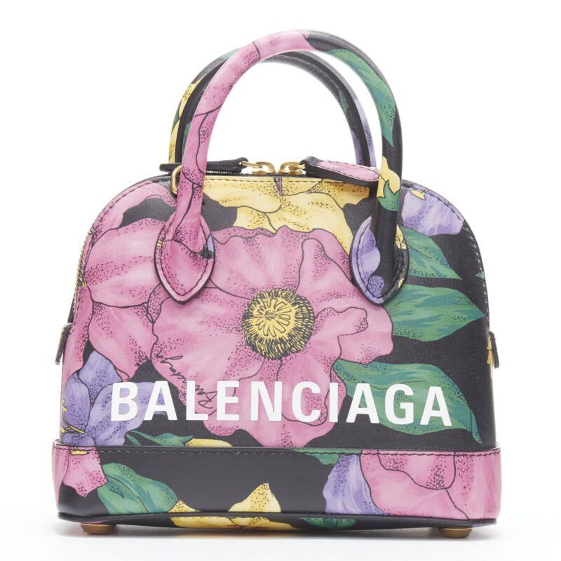 Balenciaga new BALENCIAGA Ville XXS black floral logo print top handle crossbody bag Size ONE SIZE - 1 Thumbnail