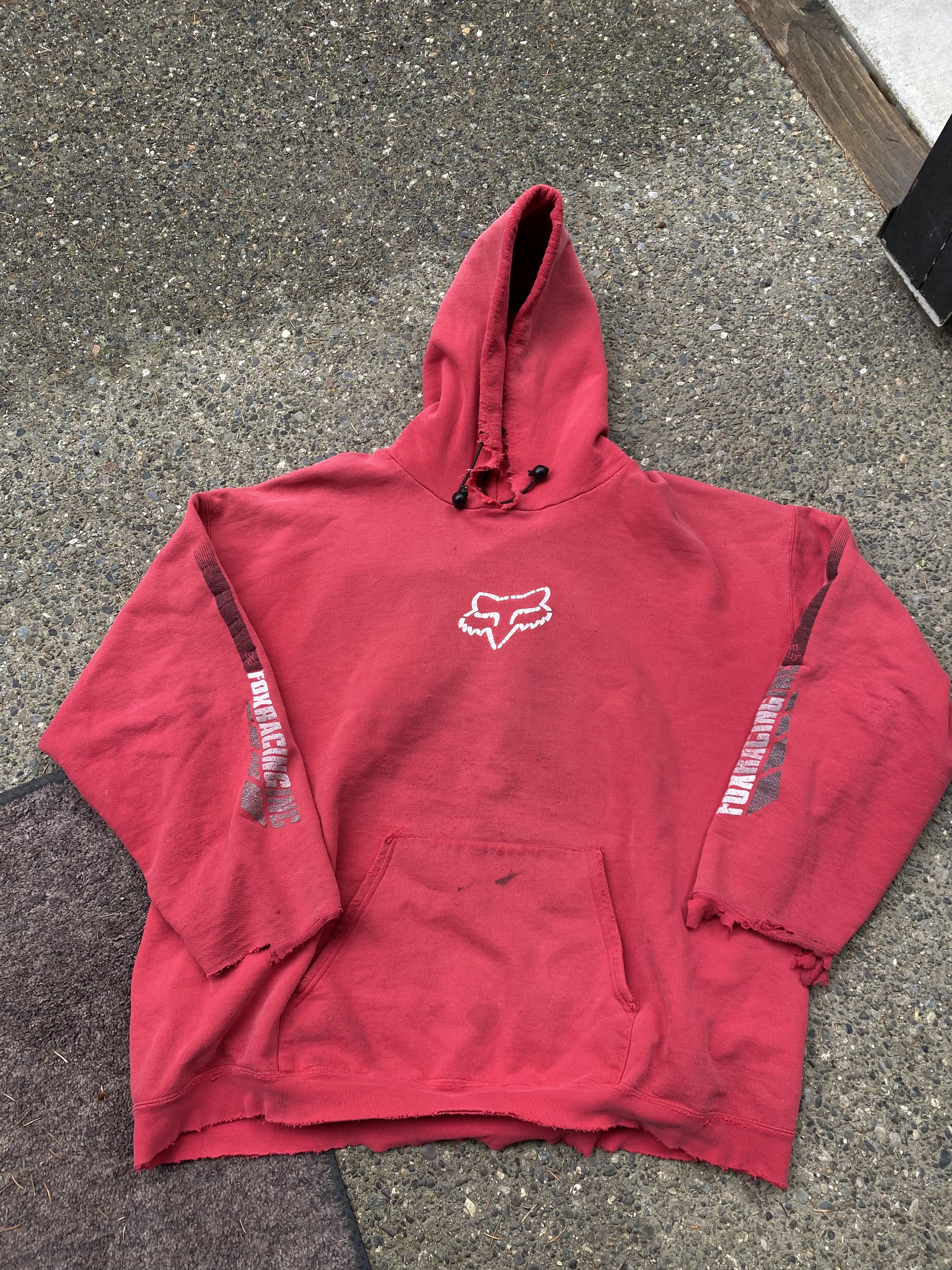 image of Vintage Faded Fox Racing Hoodie in Red, Men's (Size 2XL)