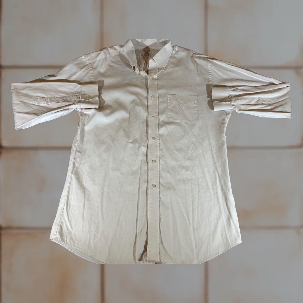 Brooks Brothers Brooks Brothers Shirt Men XL Beige Madison Long Sleeve Button Formal Office 17.5 36/37 100% Cotton Dress Shirt Button-Down Collar Mens Size 48R - 1 Thumbnail