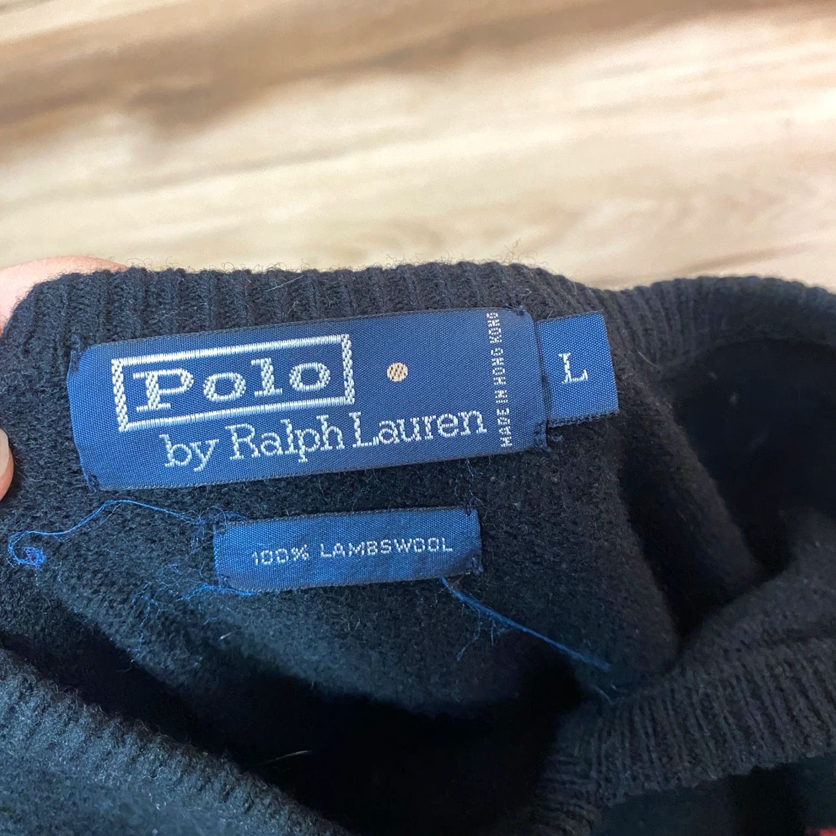 VINTAGE Polo Ralph Lauren Sweater Shirt Mens L Black Polo Ralph Lauren 100% Lambswool V-Neck Red Pony