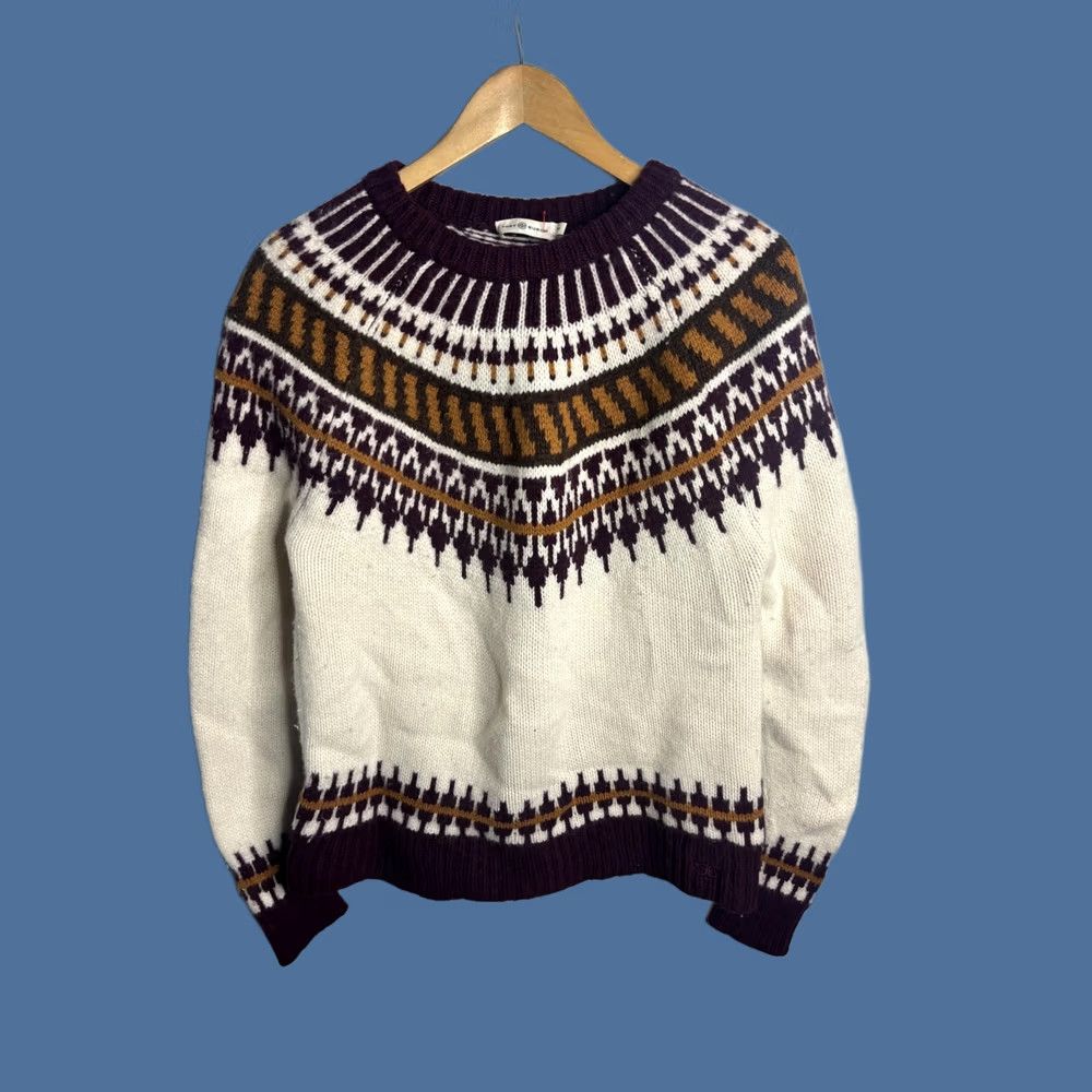 Tory Burch Tory Burch Sweater Womens L White Fair Isle Wool Blend Crewneck Pullover Size L / US 10 / IT 46 - 1 Thumbnail