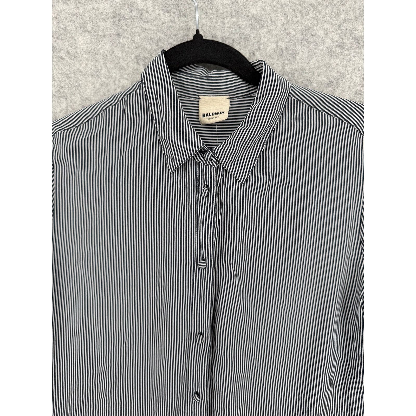Baldwin Baldwin (BLDWN) Nora Silk Navy Striped Button Down Shirt Size M / US 6-8 / IT 42-44 - 2 Thumbnail