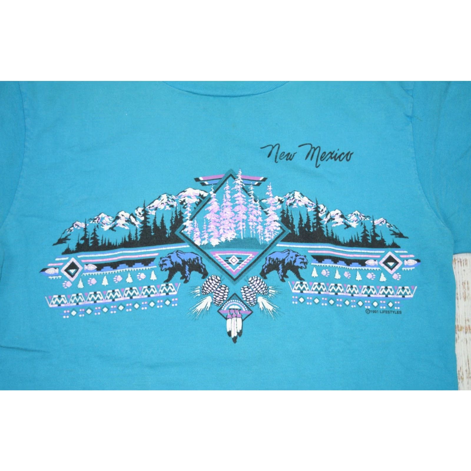 Anvil VINTAGE Anvil T-Shirt TEAL 1990s 1991 Short Sleeve Crew Neck 90s Graphic Logo Men M USA Size US 31 - 2 Thumbnail