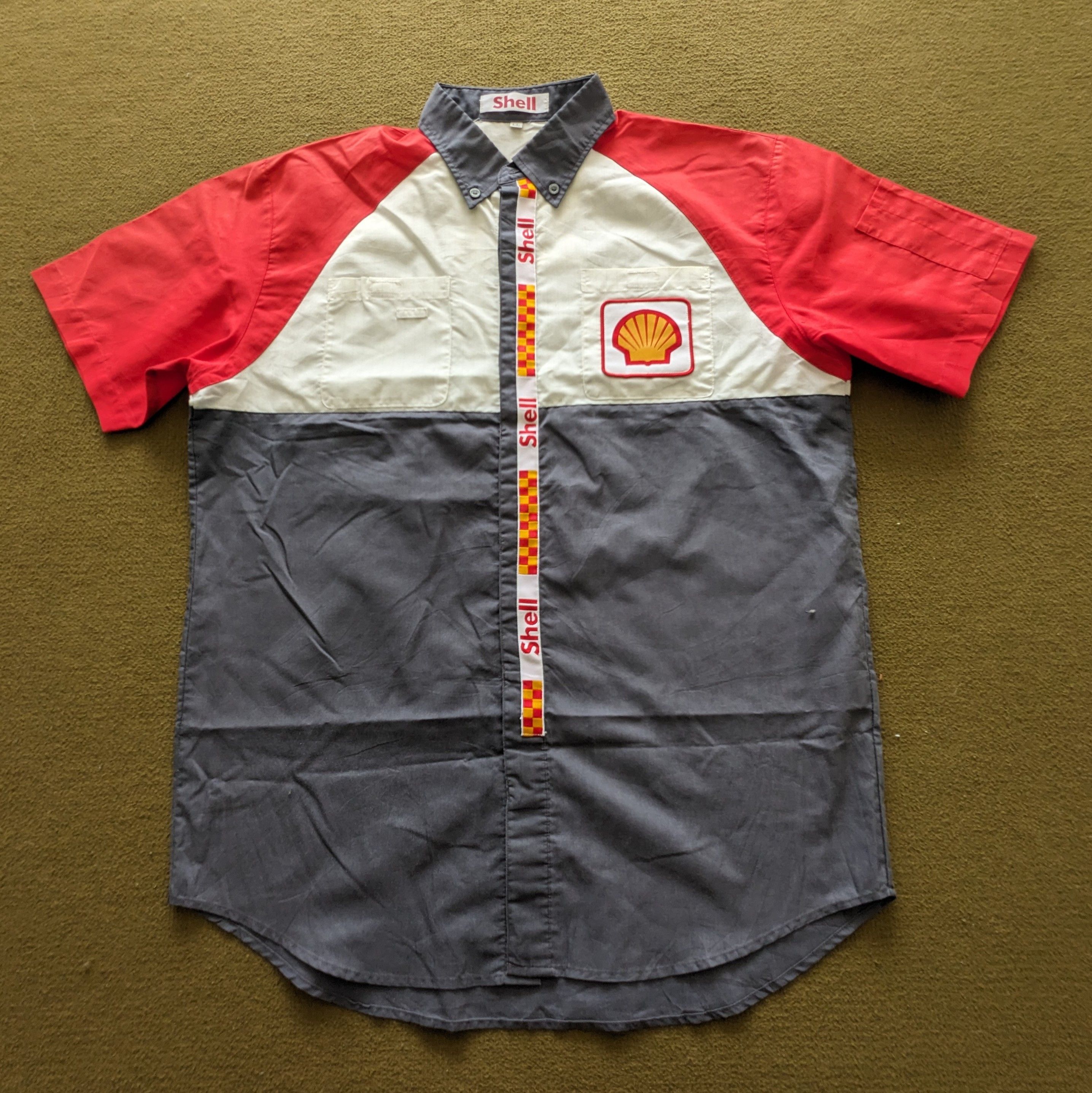 Vintage Vintage 90's SHELL Uniform Workers Shirts Size US XL / EU 56 / 4 - 1 Thumbnail
