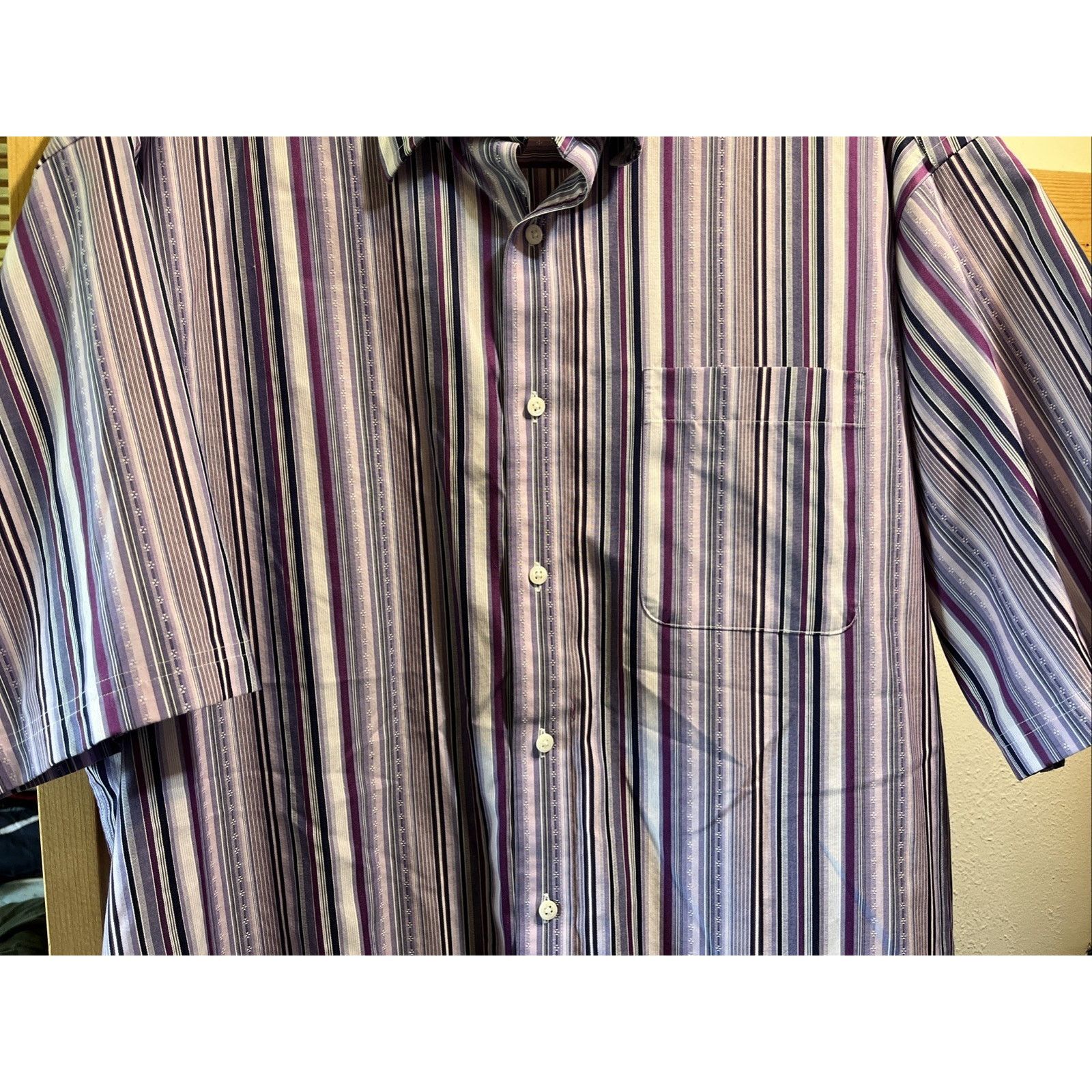 Enro ENRO Vintage Men’s XL Purple Striped SS Button Cotton Shirt Size US L / EU 52-54 / 3 - 5 Thumbnail