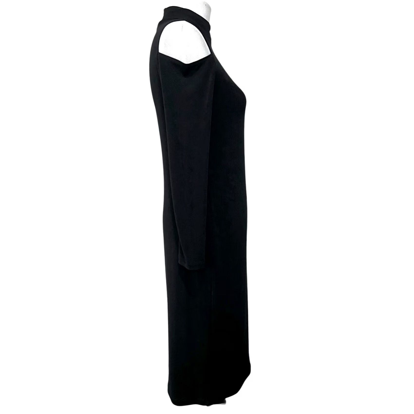 Vintage CHICO’S TRAVELERS Dress Black Slinky Knit Cold Shoulder Midi Womens S Small Illusion: 0 Size S / US 4 / IT 40 - 5 Thumbnail