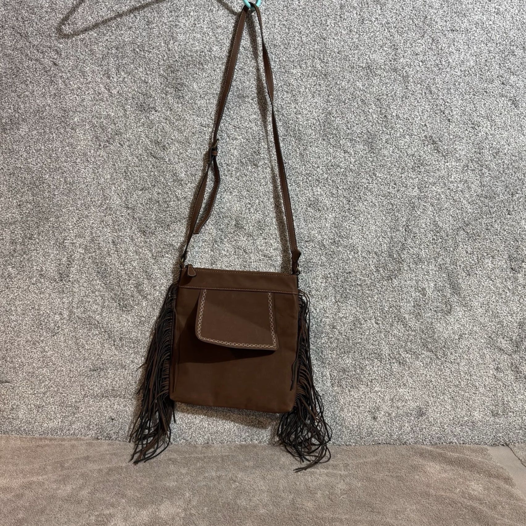 Vintage Fringe Crossbody Bag Women Boho Western Southwestern Faux Suede Hippie Festival Crossbody Strap Adjustable Pockets Brown Beige 90s Western Theme Cato Size ONE SIZE - 2 Thumbnail