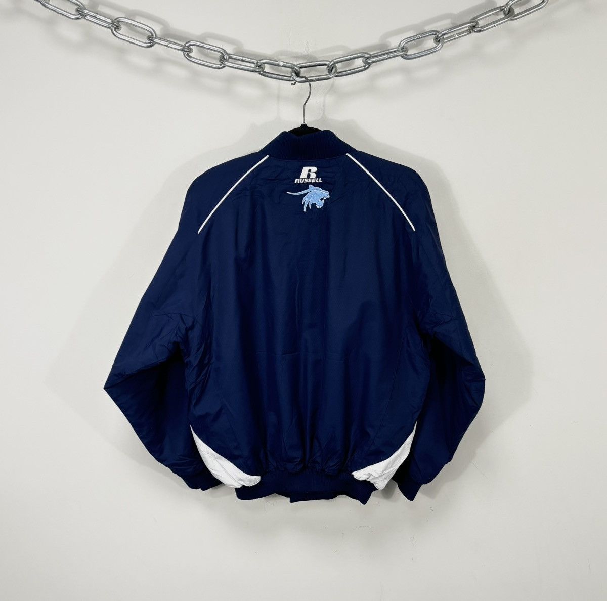 Russell Athletic Vintage Russell Athletic Big Logo Blue Nylon Bomber Jacket Size US S / EU 44-46 / 1 - 2 Thumbnail