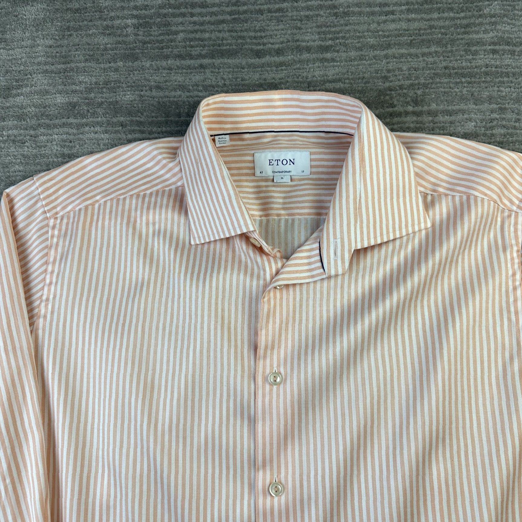 Eton Eton Shirt Dress Shirt Mens XL 17 43 Orange Striped Contemporary Fit Button-Down Collar Mens Top Cuff Barrel Cuff Cotton Wide Size 46R - 3 Thumbnail
