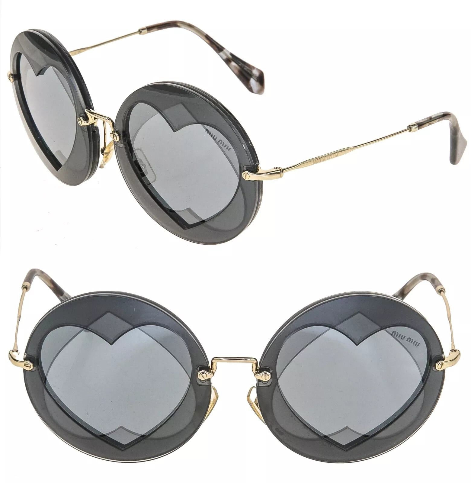 MIU MIU 01S Overlapping Game Gold Black Mirror Round Mu01SS