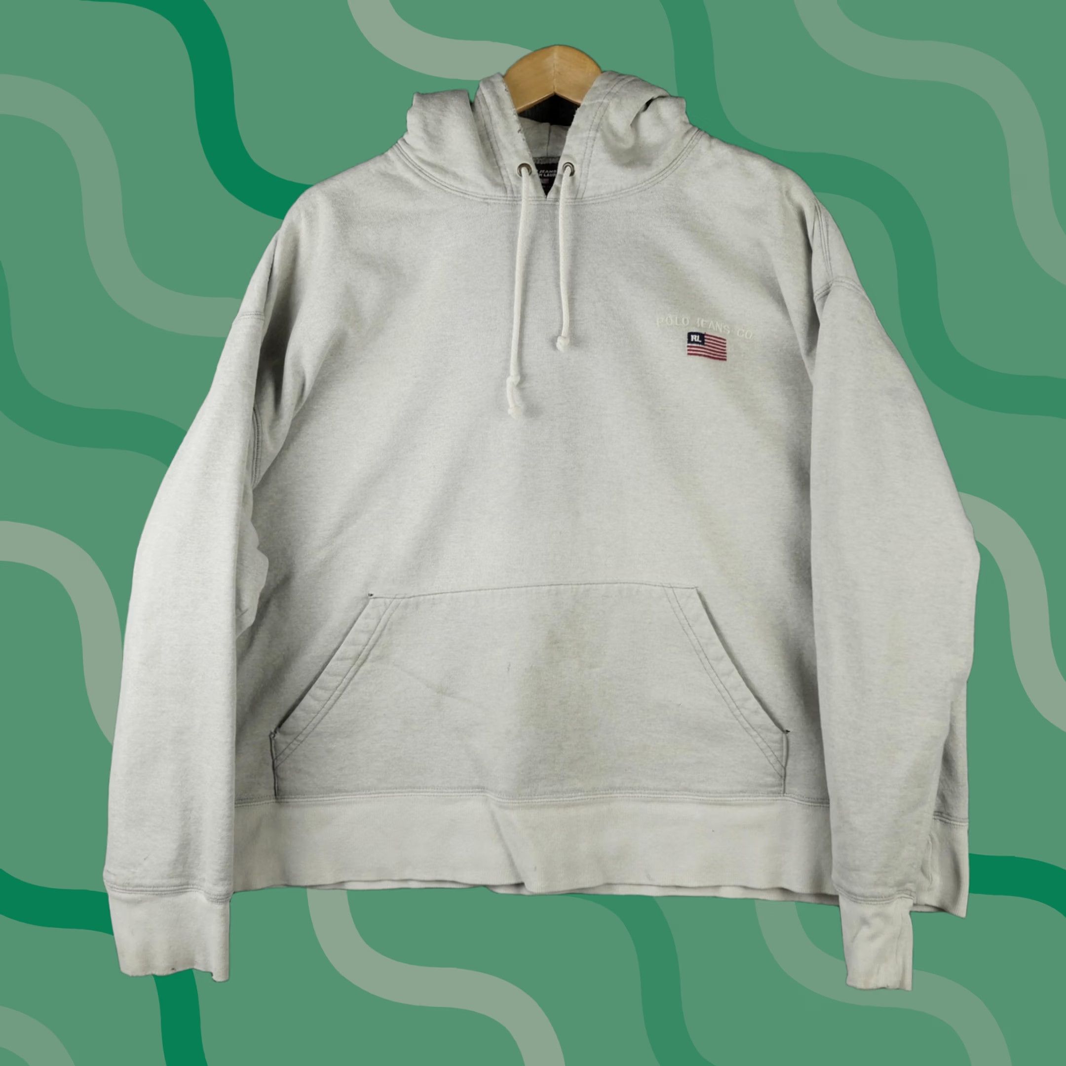 Ralph Lauren VINTAGE Polo Jeans Co. Ralph Lauren Hoodie Mens XL Gray Flag Fleece Sweatshirt Size US XL / EU 56 / 4 - 1 Thumbnail
