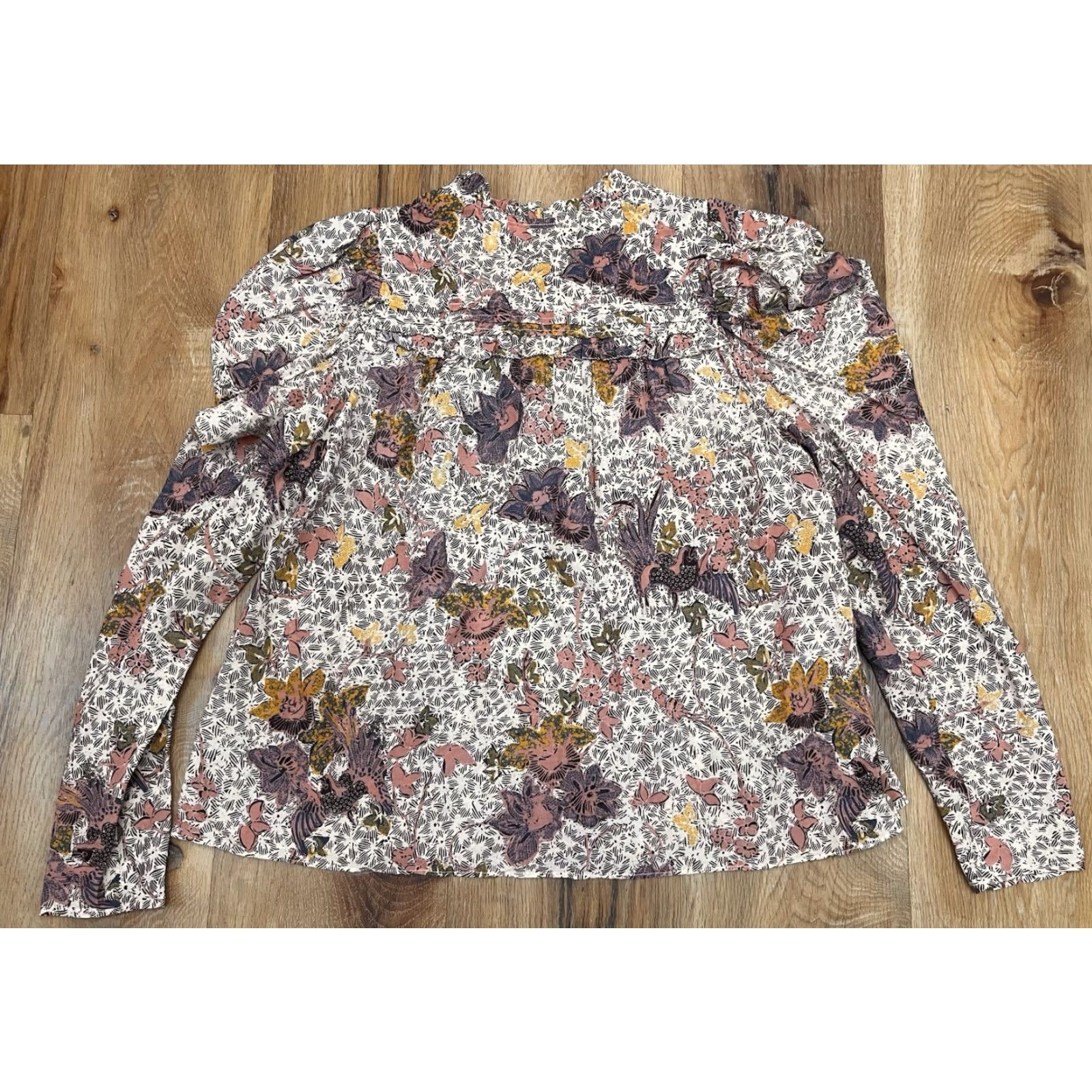 Ulla Johnson Ulla Johnson Blouse V-Neck Puff Sleeve Tiered Ruffles Tie Front Multicolor Floral Casual Womens Size 4 Size S / US 4 / IT 40 - 8 Thumbnail