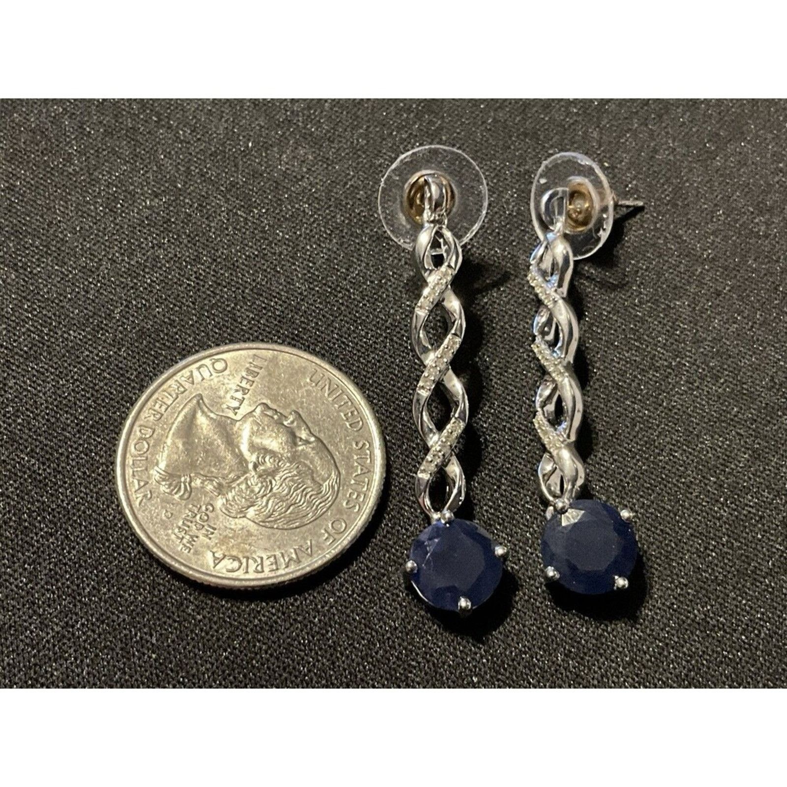 Other 925 WDC Diamond & Sapphire Dangle Post Earrings Size ONE SIZE - 4 Thumbnail