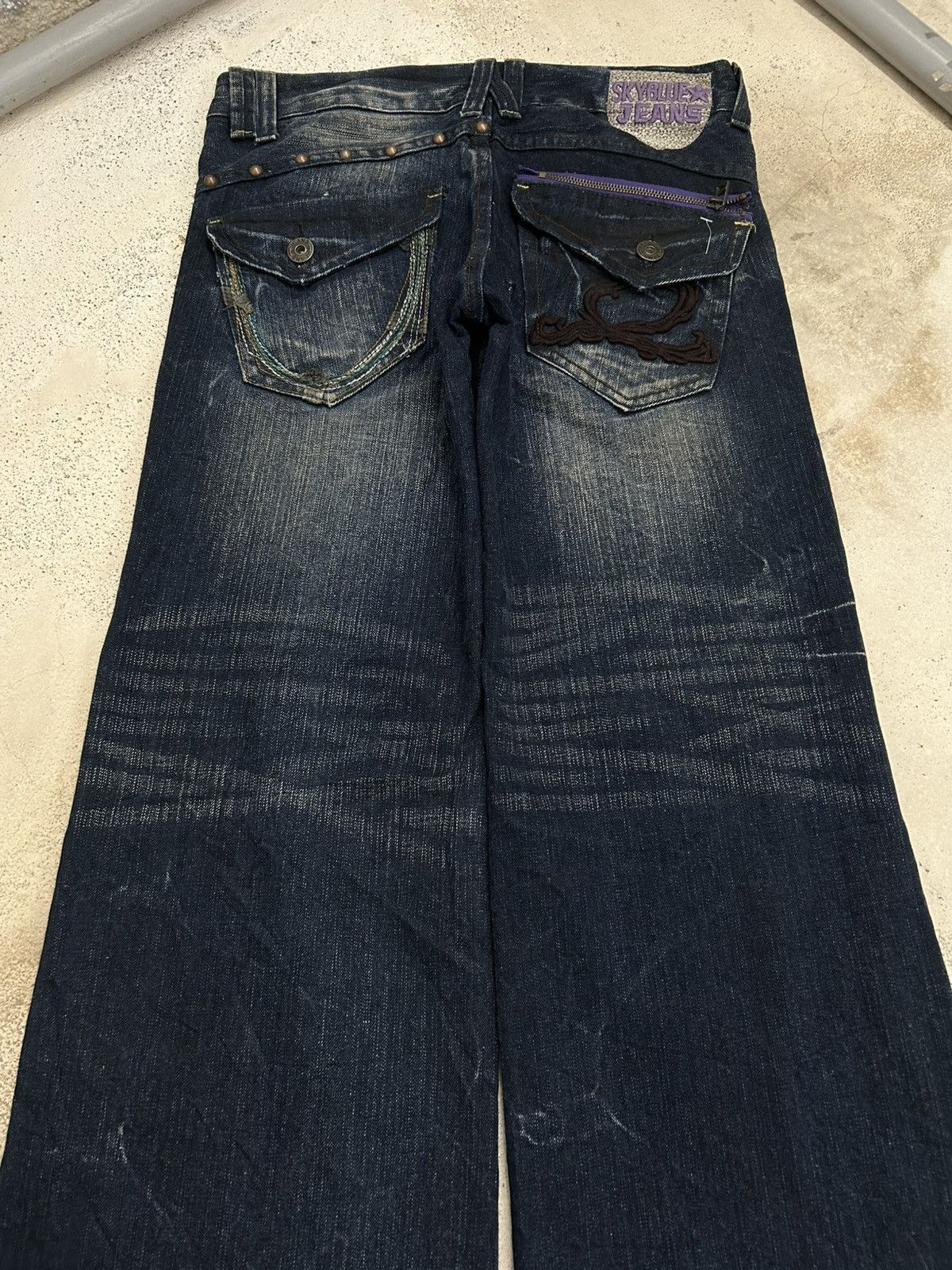 Le Grande Bleu (L.G.B.) Vintage Wide Leg Embroidered Jeans Skyblue Jeans Size 31" - 9 Thumbnail