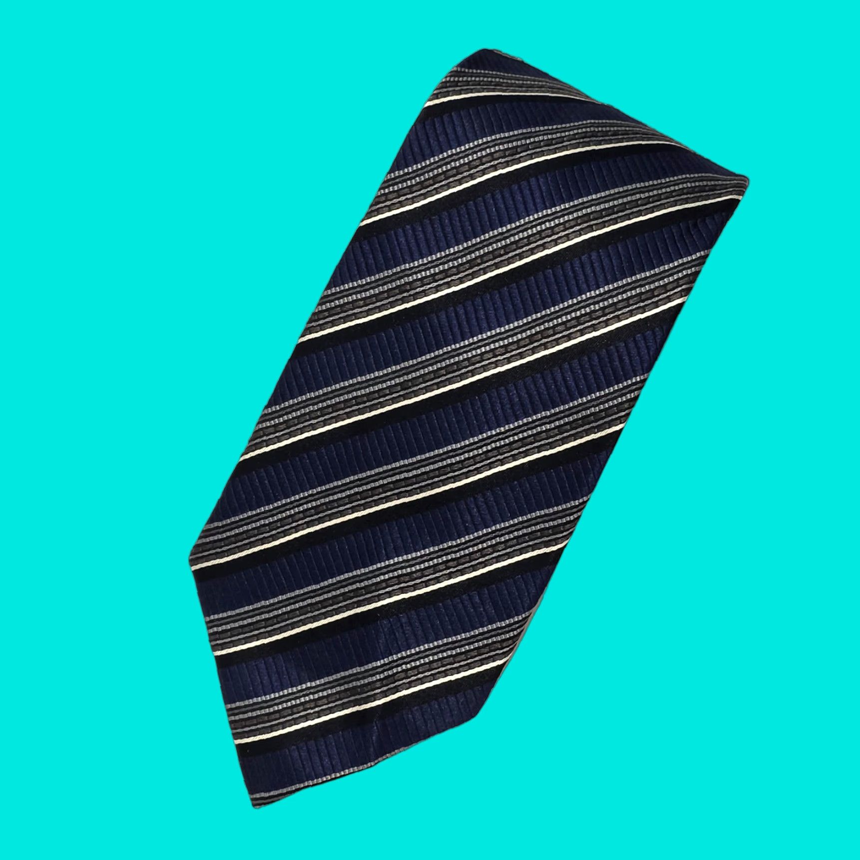 Vintage VINTAGE JZ Richards Necktie Mens Blue Black Hand Made 100% Silk Designer Made In USA Striped Tie 58 1/2" X 3 3/4" Classic Width Mens Size ONE SIZE - 1 Thumbnail