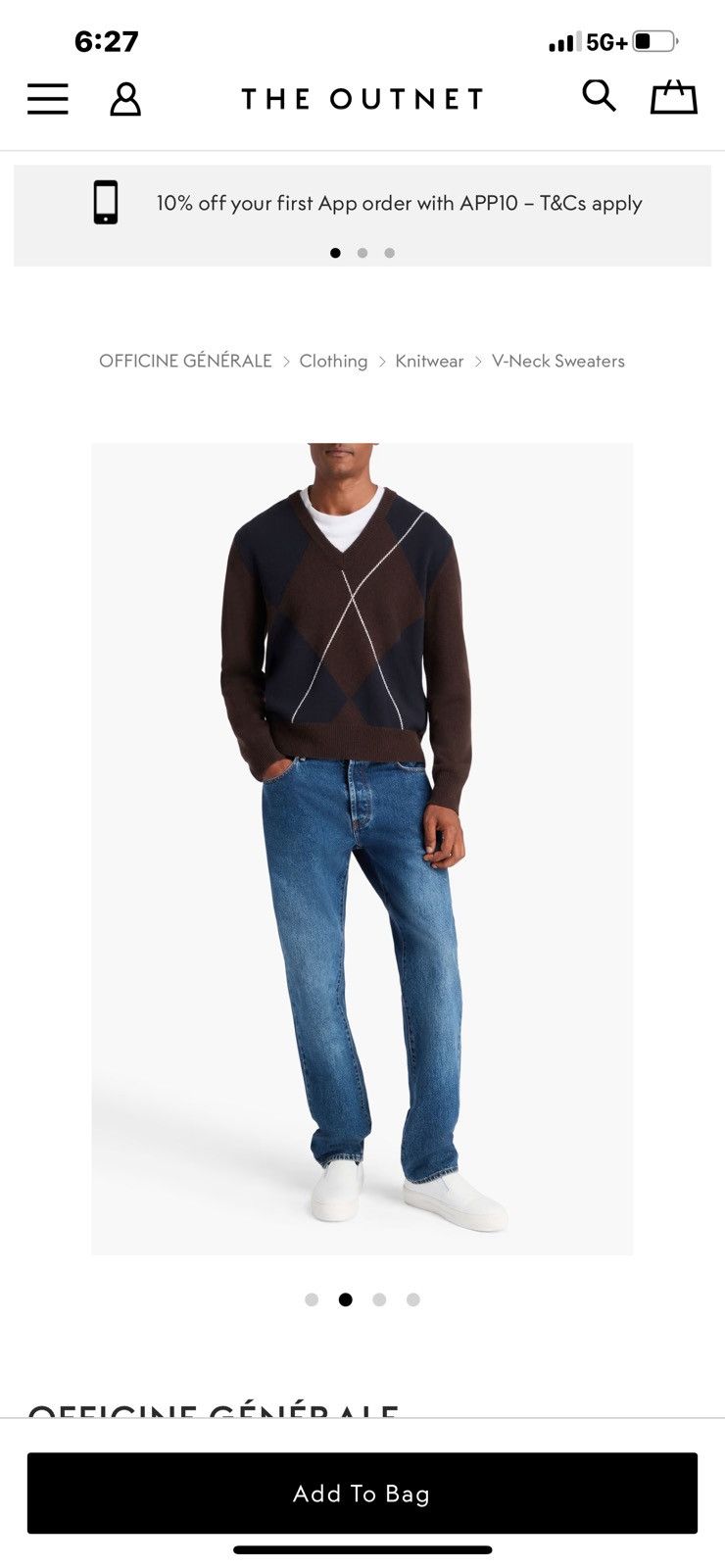 Officine Generale Officine Generale mens Argyle sweater M Made in Italy NWT Size US M / EU 48-50 / 2 - 17 Thumbnail