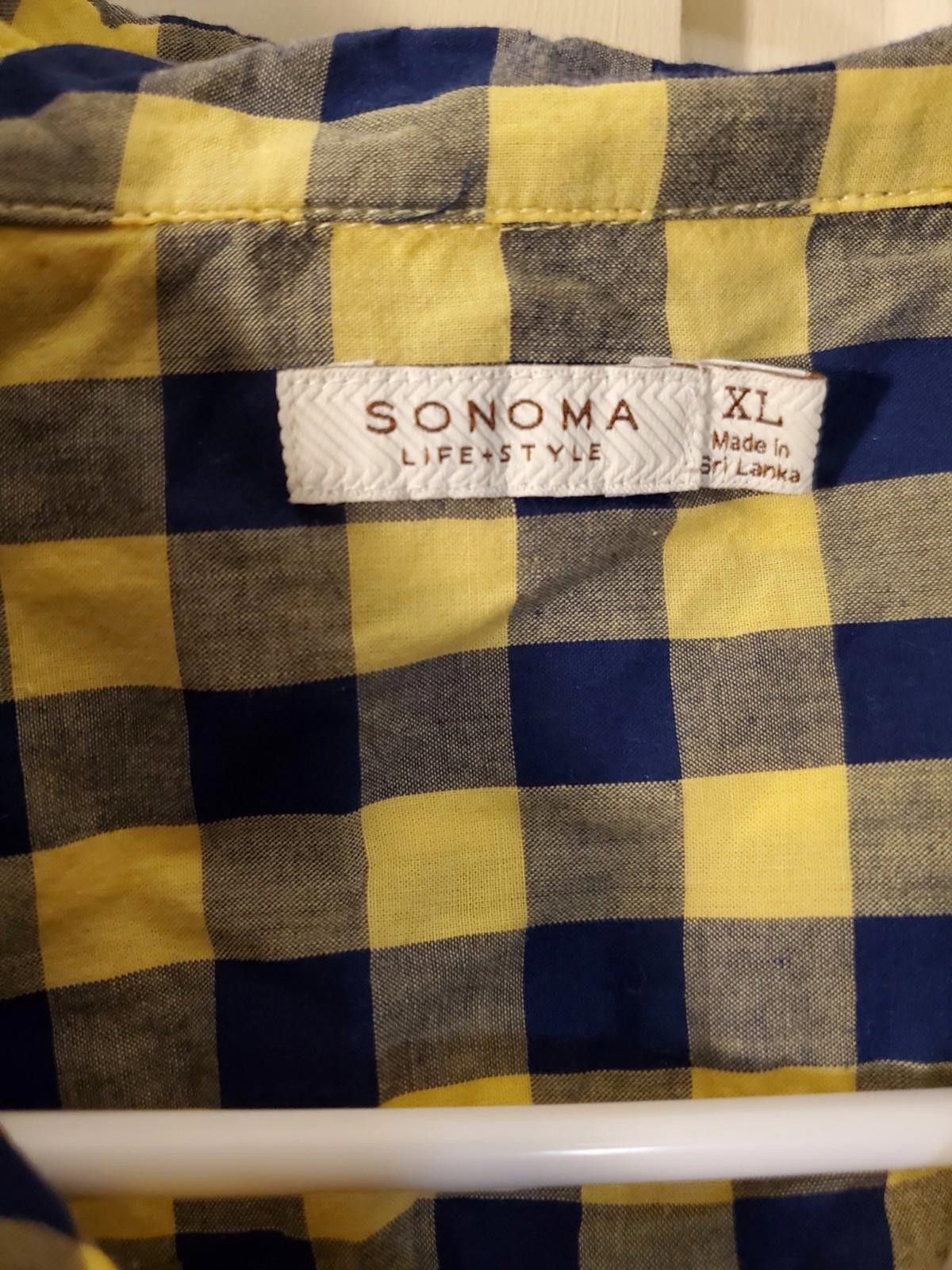 Sonoma Sonoma Men's Life+Style Navy/Yellow Check LS XL Cotton Shirt Size US XL / EU 56 / 4 - 2 Thumbnail
