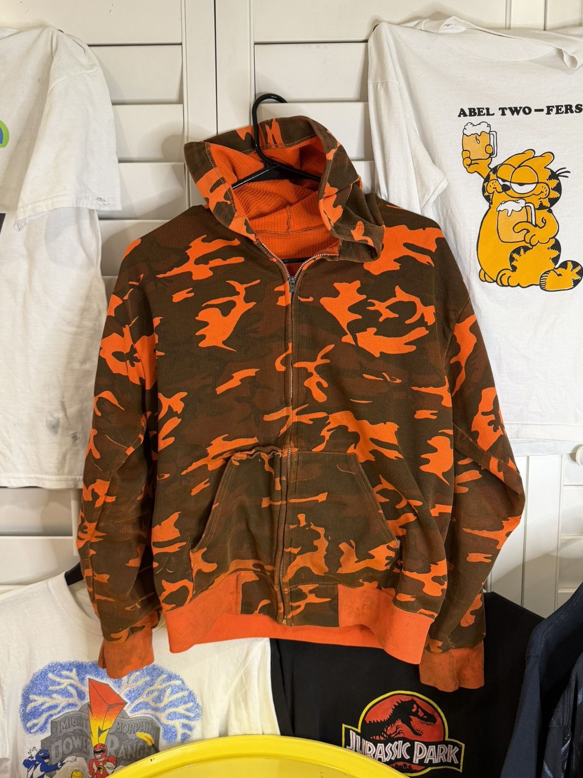 Vintage 1970s orange camo thermal line zip up hoodie Size US S / EU 44-46 / 1 - 4 Thumbnail