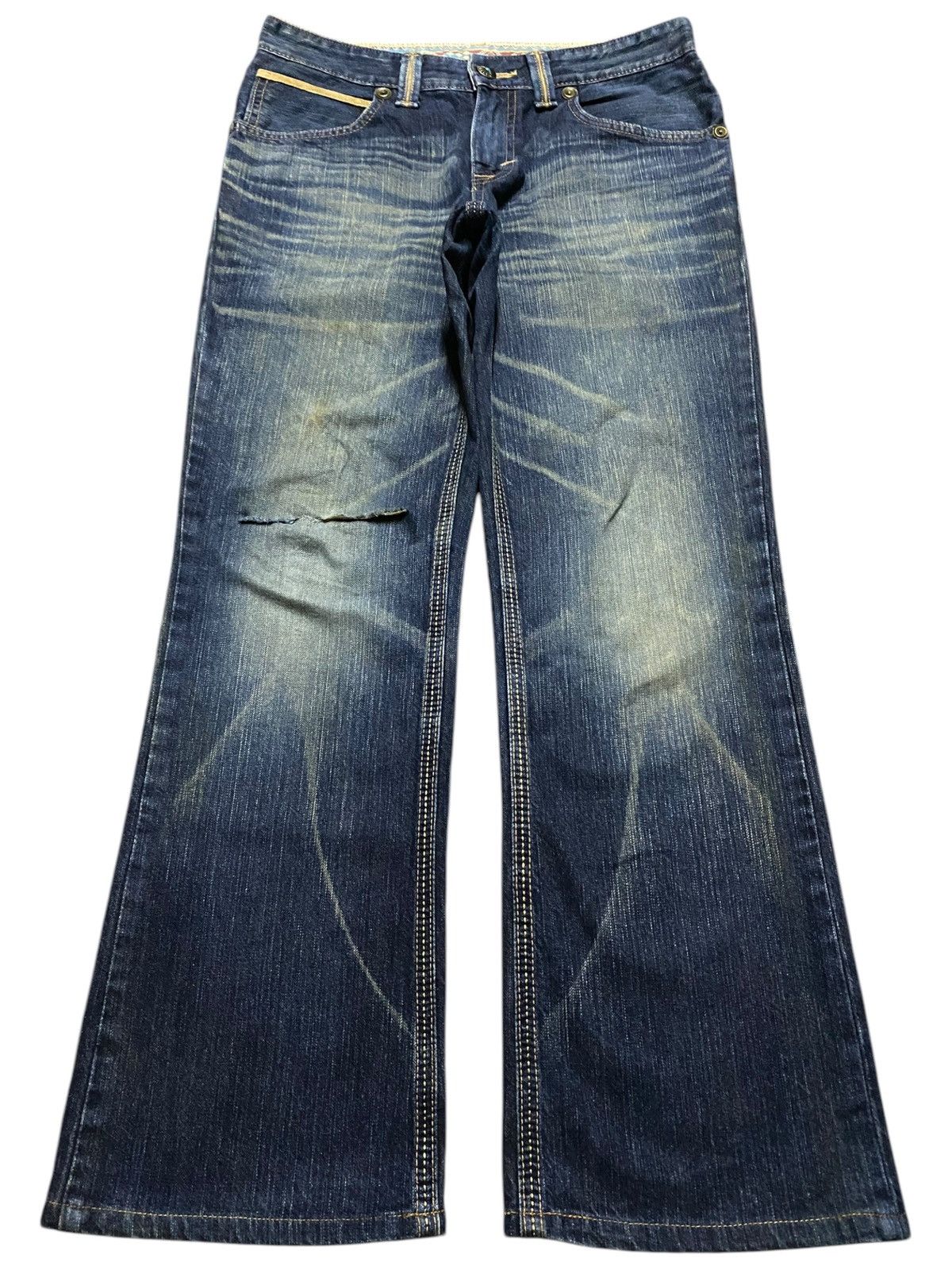 Vintage Edwin XVS Mud Wash Distressed Flare Jeans