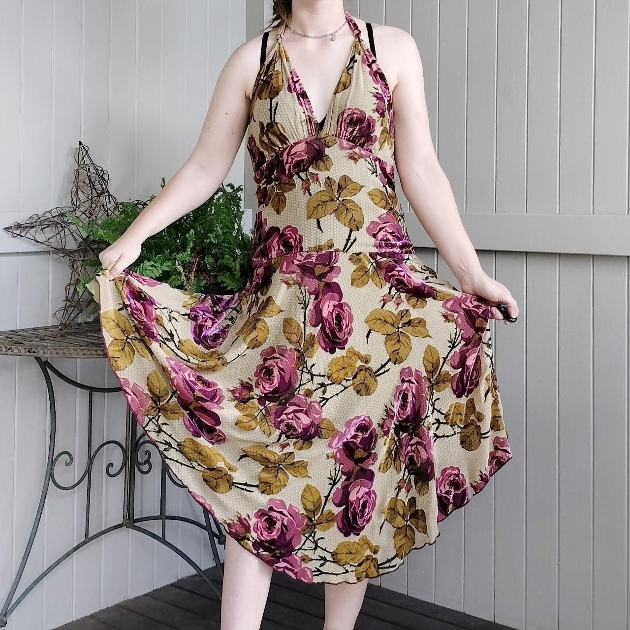 Designer × Man Made In Australia × Vintage Vintage Y2K 2000s Gerry Shaw Dress Silk Floral Halter Velvet Size L / US 10 / IT 46 - 4 Thumbnail